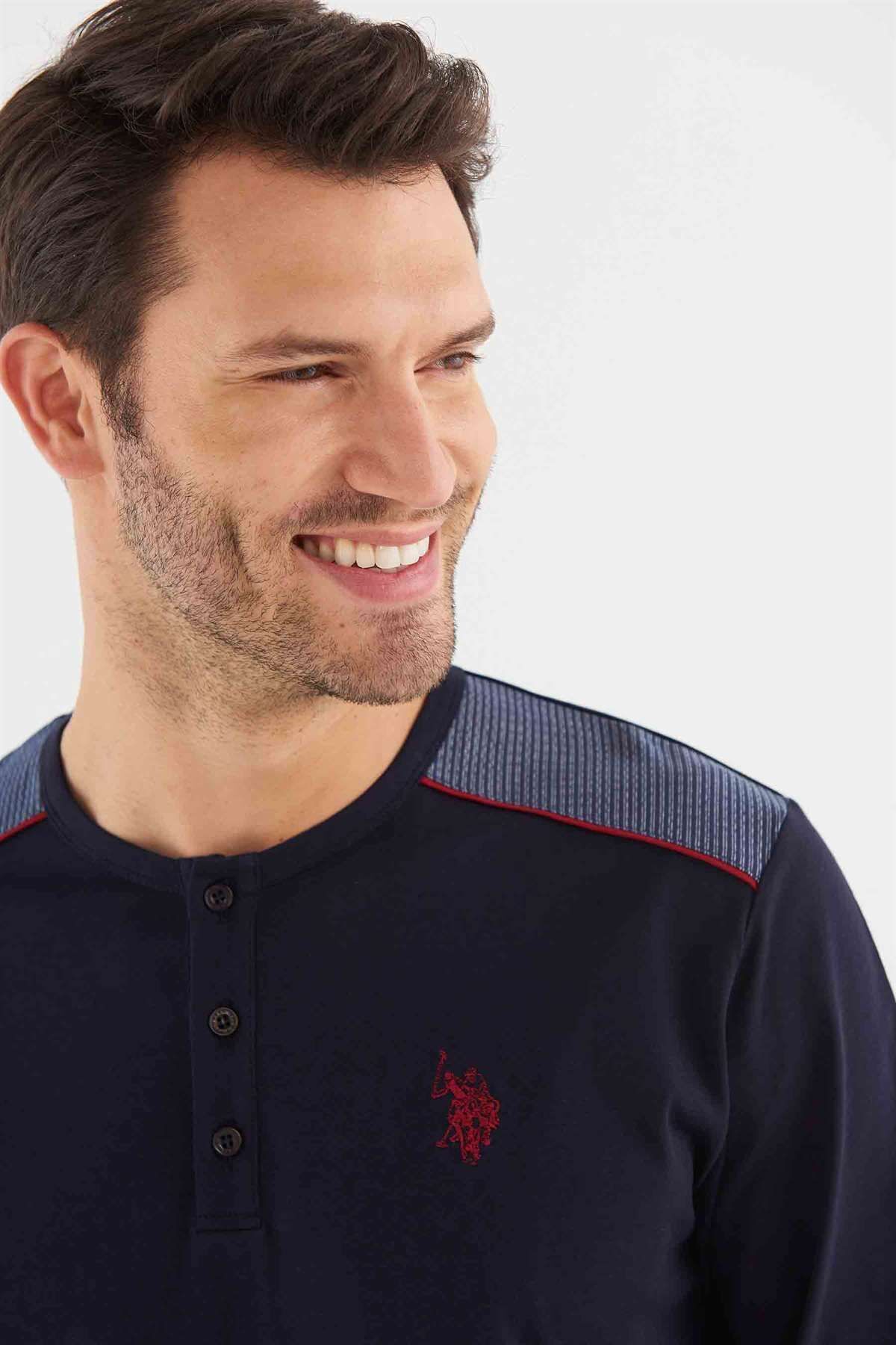 U.S. Polo Assn. ست لباس خواب یقه گرد مردانه آبی سرمه ای