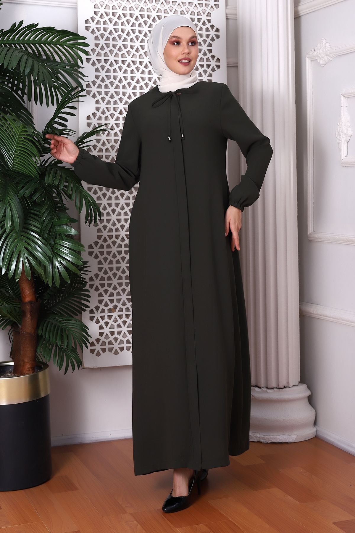 Deep Store Plain Khaki Neck Tied Abaya 9229-22 01.FRC.6867