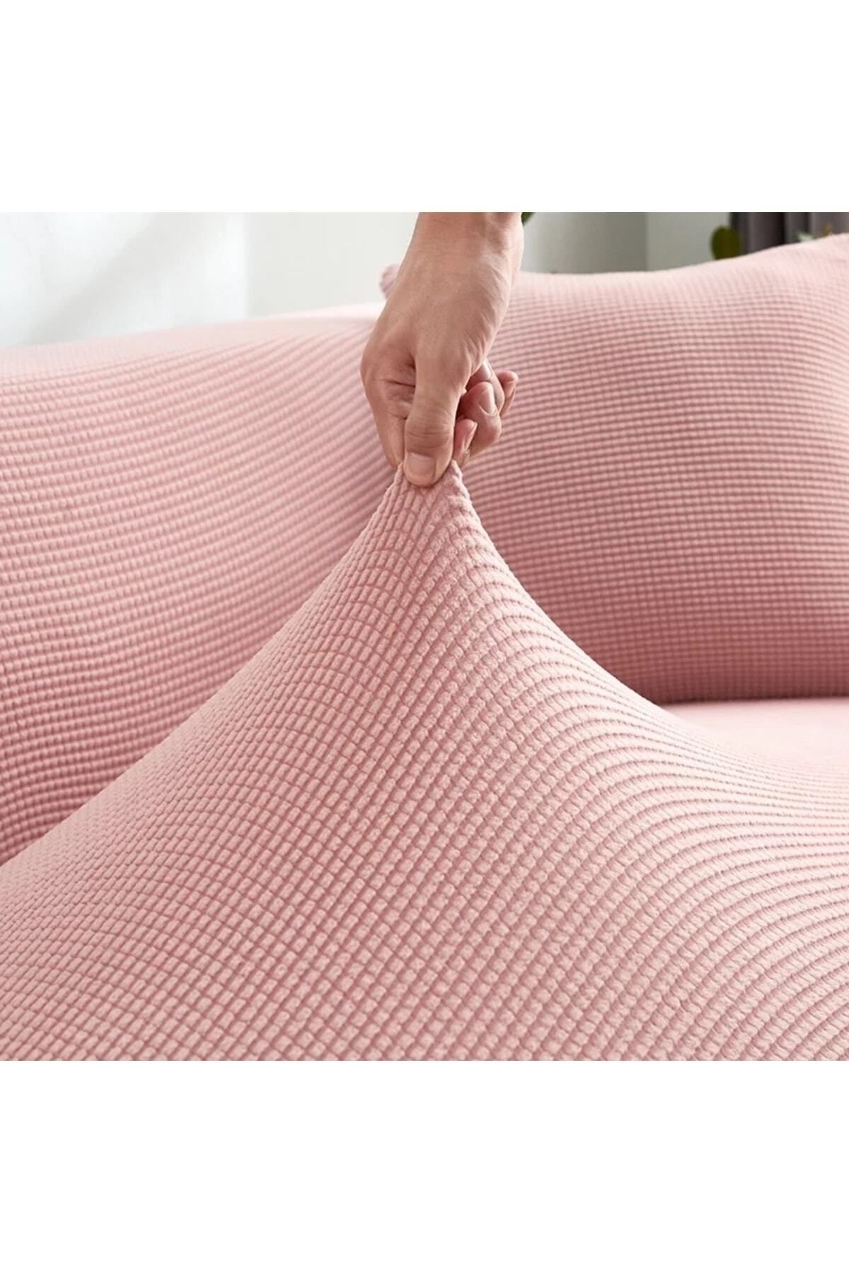 uzhanem-Flexible Lycra Stretch - Washable Square Patterned Three-Person Sofa Cover 3