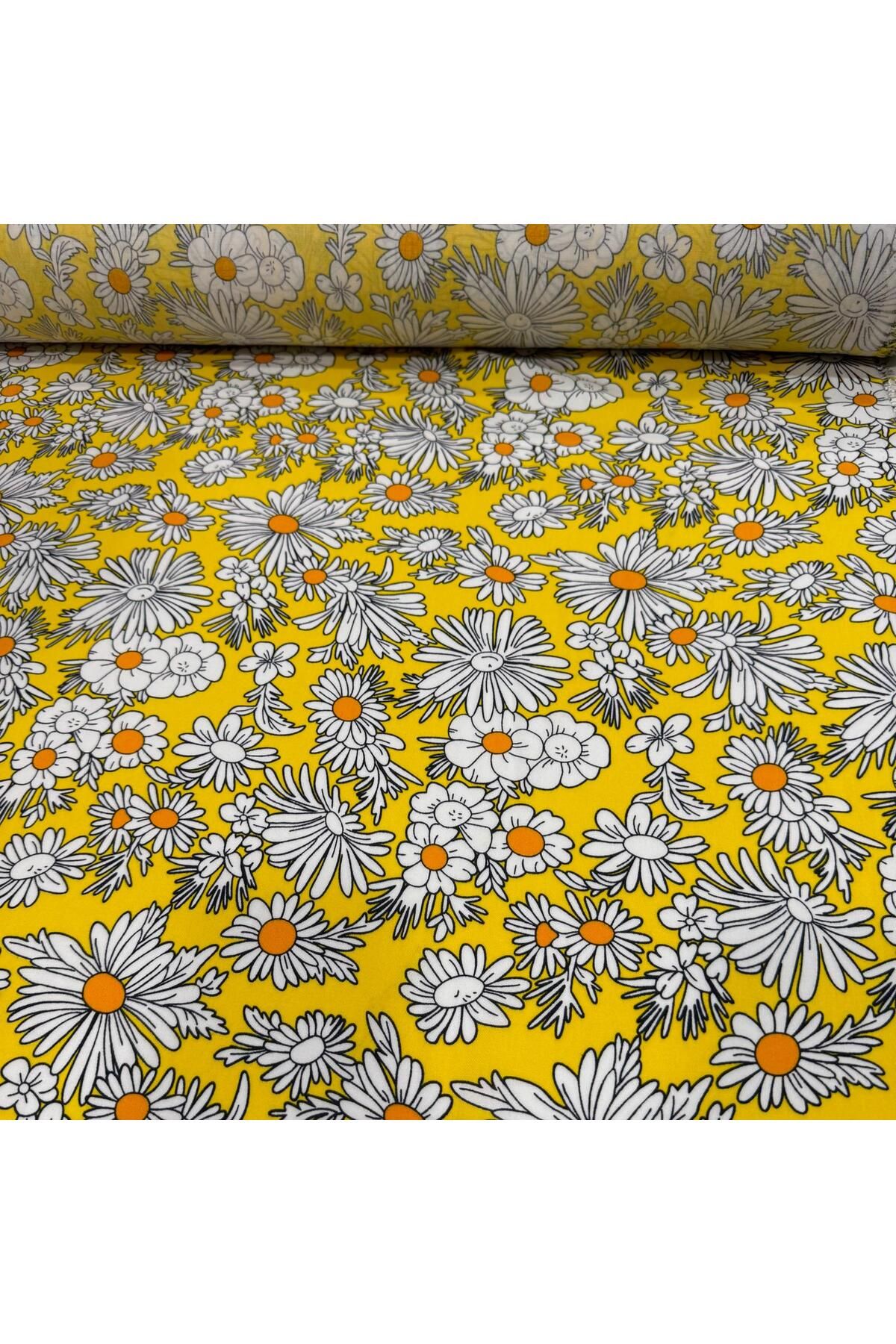Yaren Ülker-Daisy Patterned Imported Viscose Fabric - 100% Cotton, Width 150 cm 3