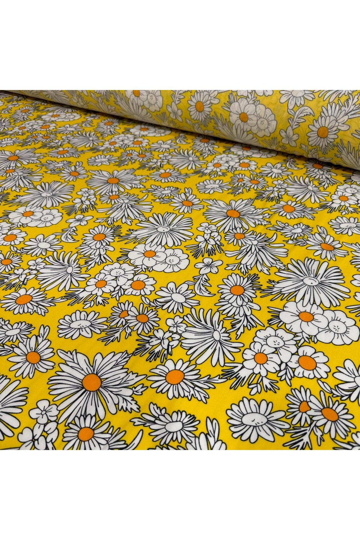 Yaren Ülker-Daisy Patterned Imported Viscose Fabric - 100% Cotton, Width 150 cm 1