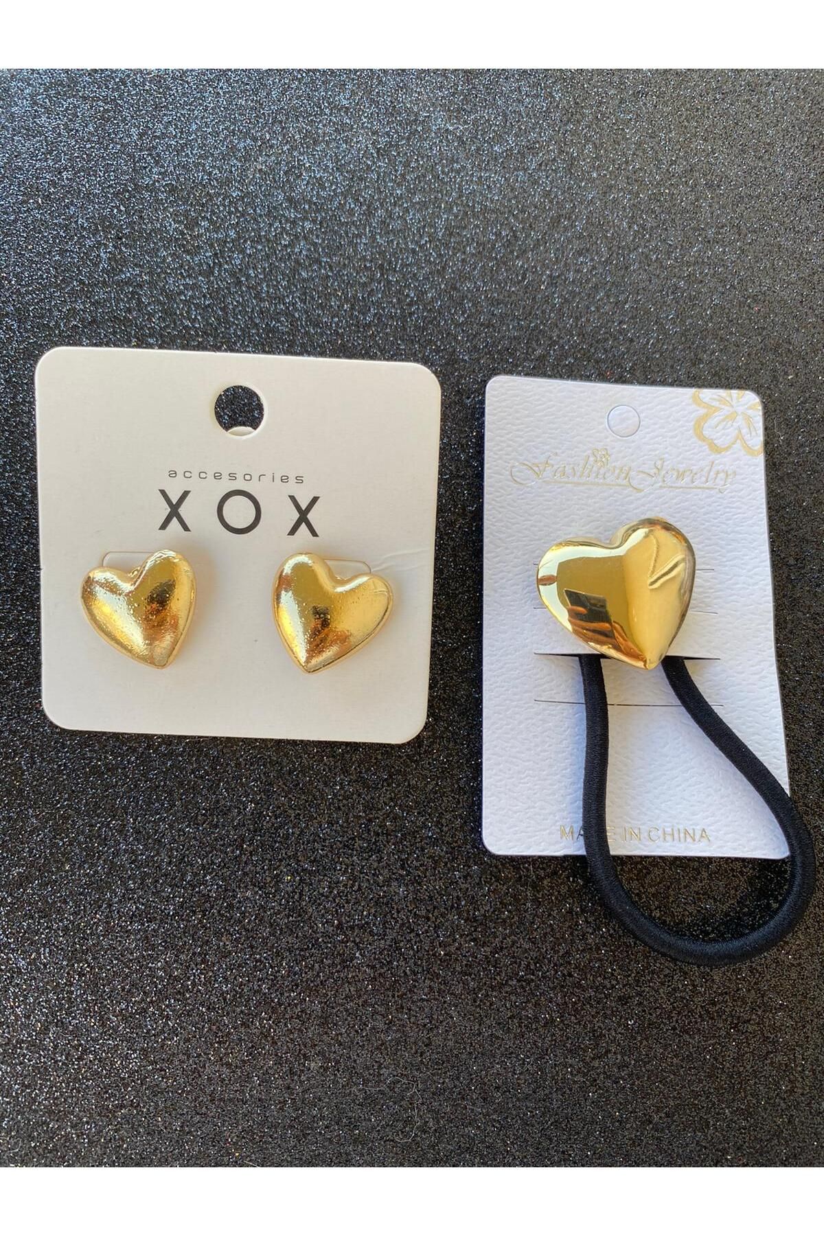Atılgan Grp-Gold Plated Double Earring Set - 1 Earring with Buckle and Elastic 2