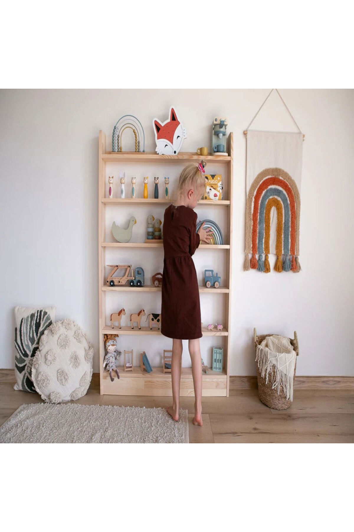 g gürzüwed Ahşap Montessori Kitaplık Çocuk Odası Eğitici Kitaplık Montessori oyuncak rafı Büyük duvar rafı