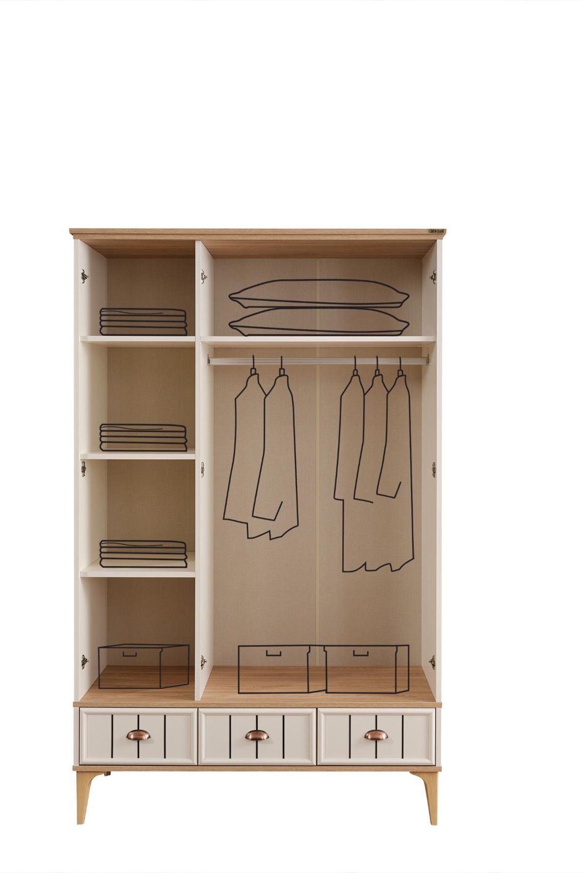 Genel Markalar Bella 3 Kapaklı Gardırop Genç Odası Gardırop 128 Cm Premium Dolap fotoğrafı 4 (önizleme)