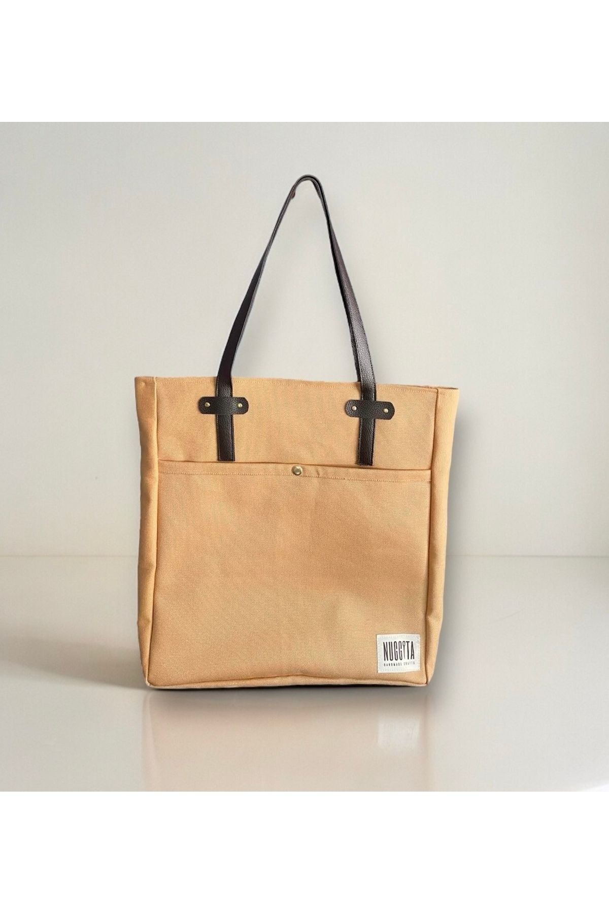 Woven Canvas Snap Fastener Shoulder Bag / Camel