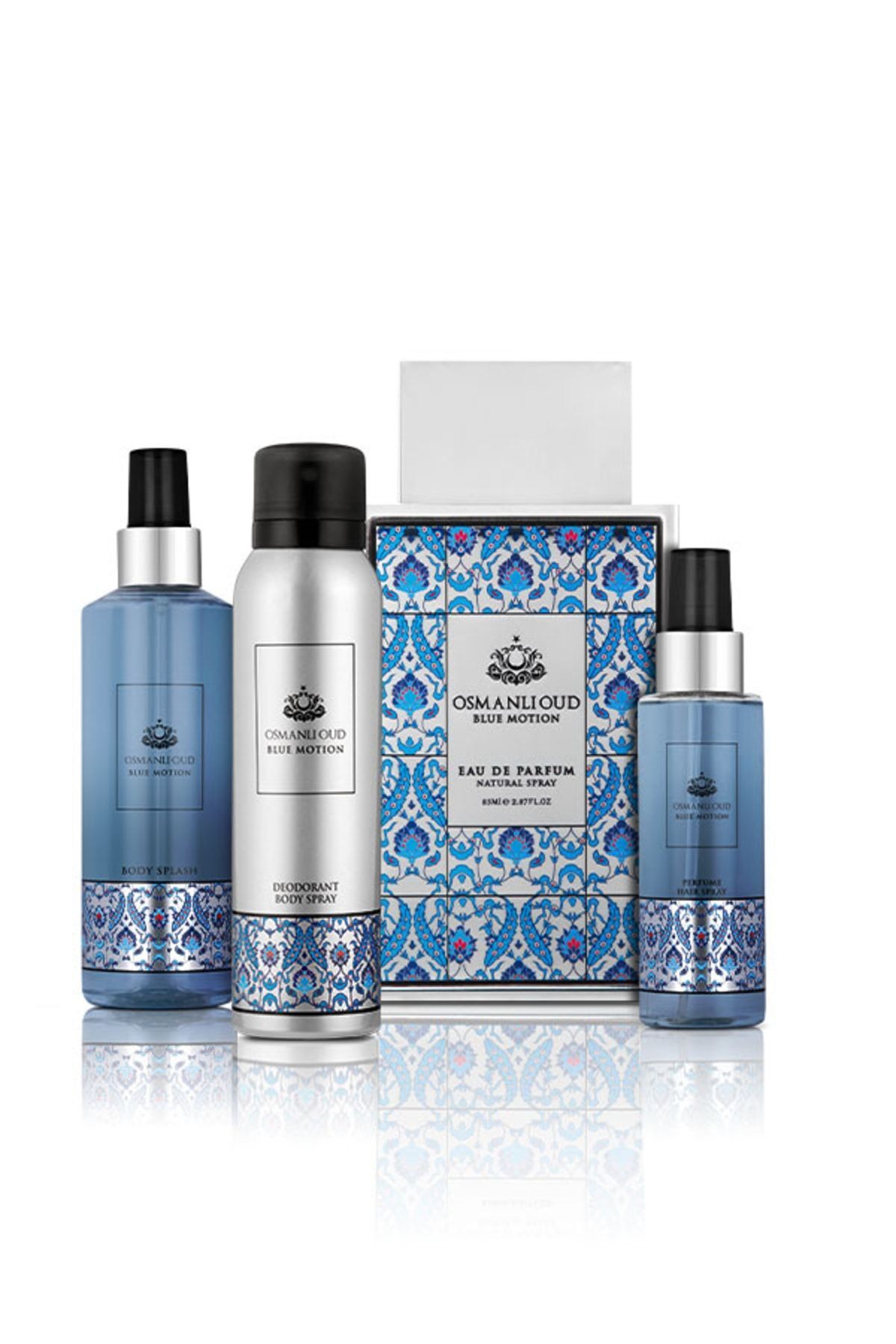 بلو موشن ادو پرفیوم 85 میلی لیتری + اسپری مو 100 میلی لیتری + اسپری بدن 250 میلی لیتری + دئودورانت 150 میلی لیتری Osmanlı Oud