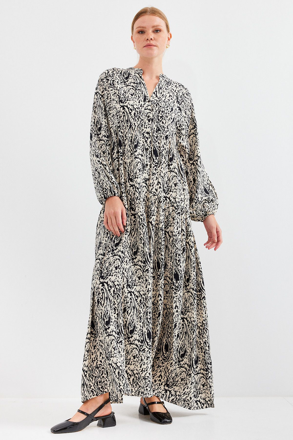 Bigdart-2423 Model Authentic Patterned Black Dress 5
