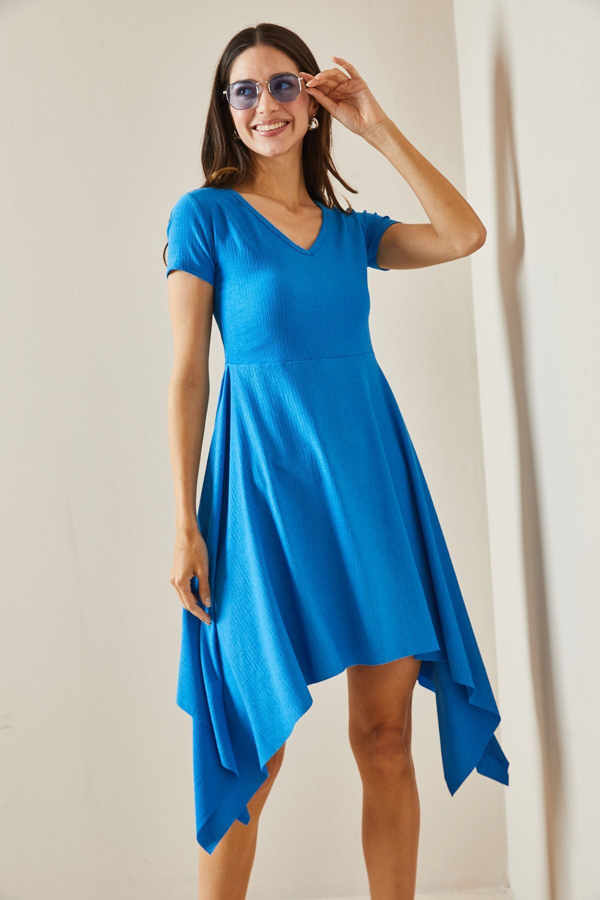 Saks Asimetrik V Yaka Örme Midi Elbise 5YXK6-48529-15