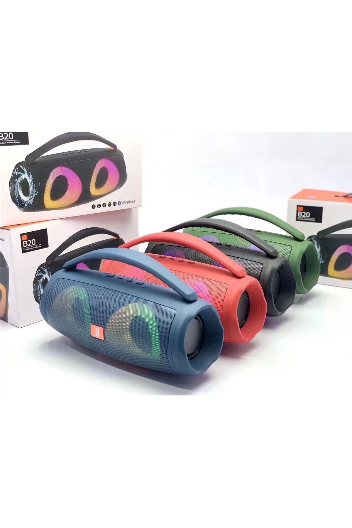 B20 Bluetooth Speaker Şarjlı Taşınabilir Led Işıklı Kablosuz Hoparlör Sd Kart Usb Aux Girişli Kırmızı #4