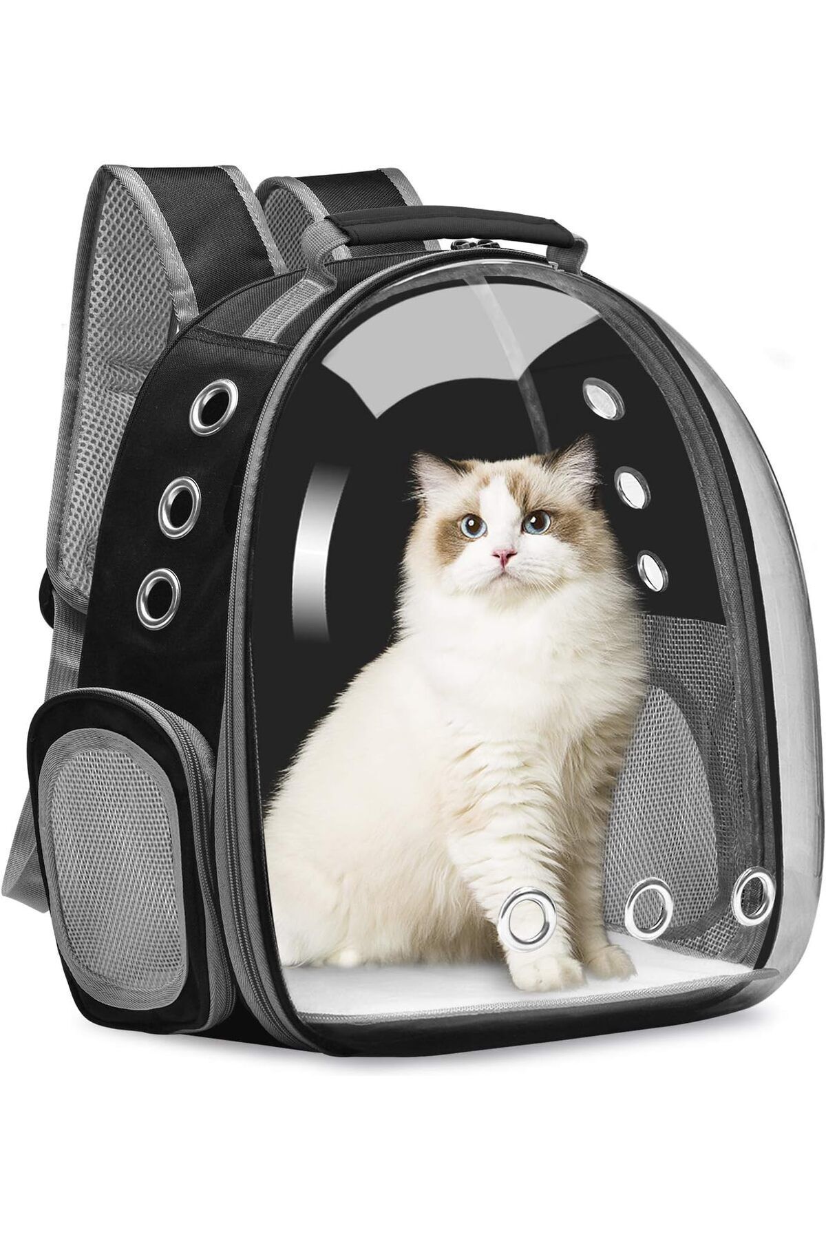 Şeffaf Astronot Kedi Köpek Taşıma Sırt Çantası 45x36x25 cm Siyah