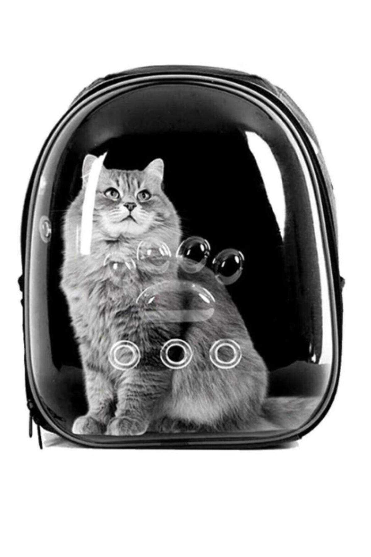 Şeffaf Astronot Kedi Köpek Taşıma Sırt Çantası 45x36x25 cm Siyah