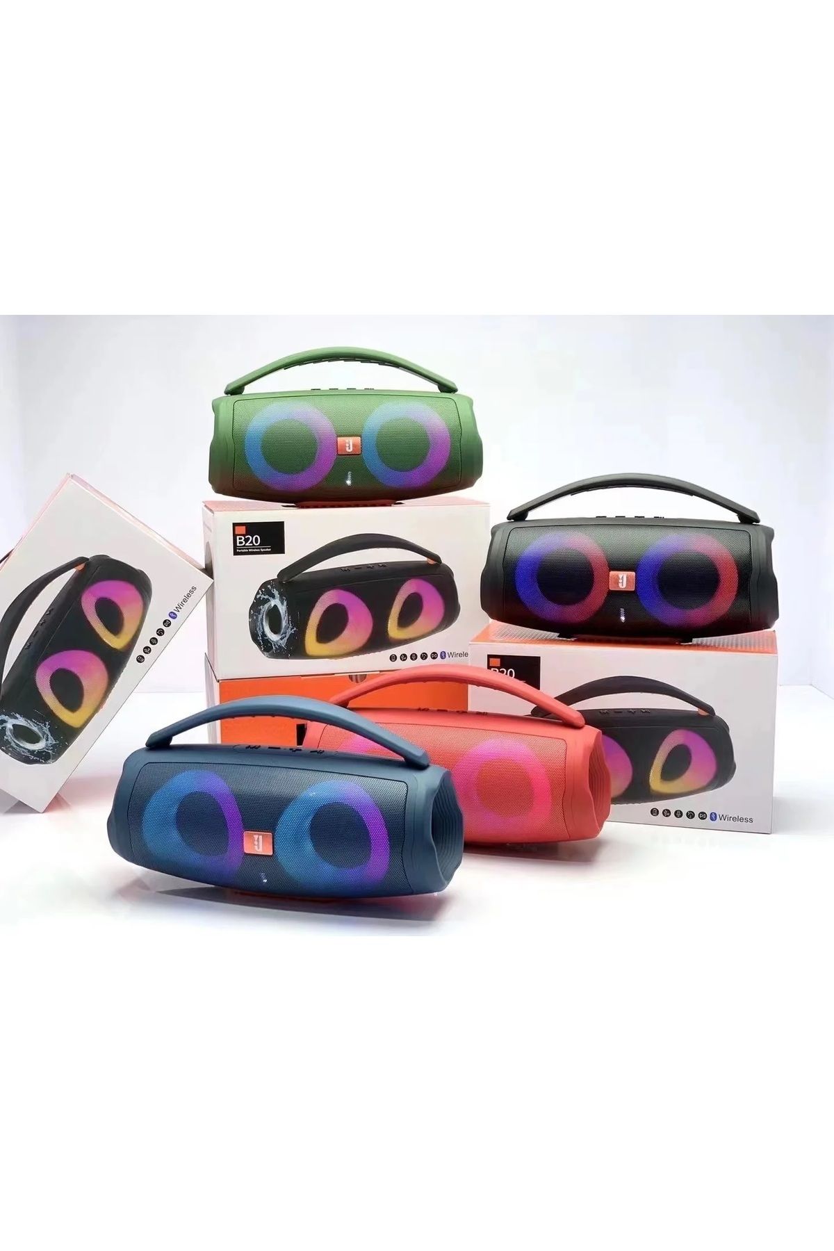 B20 Bluetooth Speaker Şarjlı Taşınabilir Led Işıklı Kablosuz Hoparlör Sd Kart Usb Aux Girişli Kırmızı #5