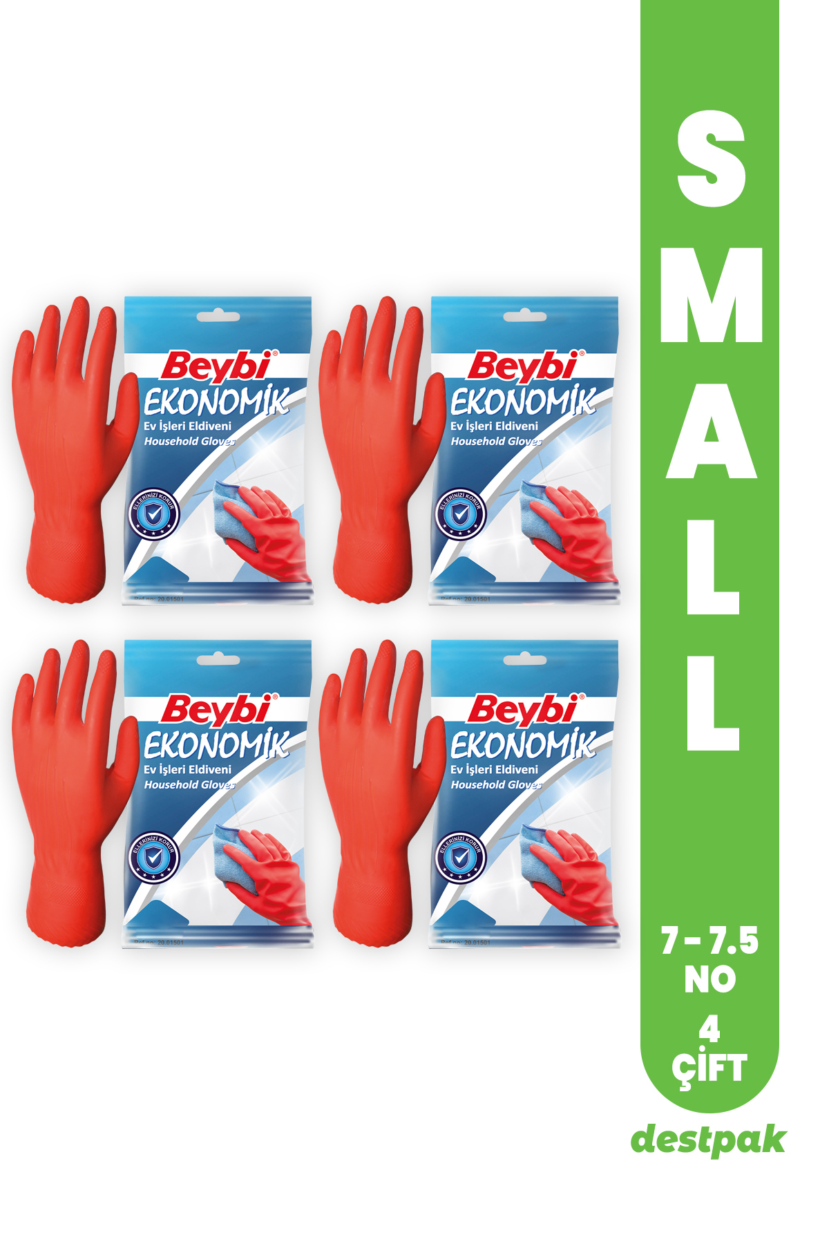 Destpak 4 ÇİFT Beybi Temizlik ve Bulaşık Eldiveni - Terletmez Pamuk Kaplı İç Yüzey (7-7.5 SMALL)