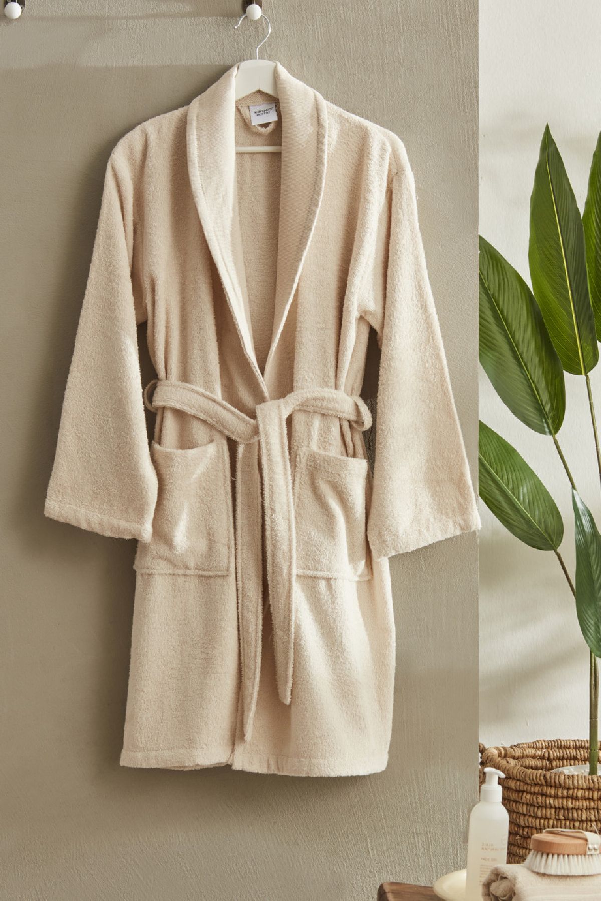 حوله تنپوش (روبدوشامبر) نود مردانه و زنانه Andy 100 ٪ Bathrabe Cotton Set L Xl Beige Karaca Home