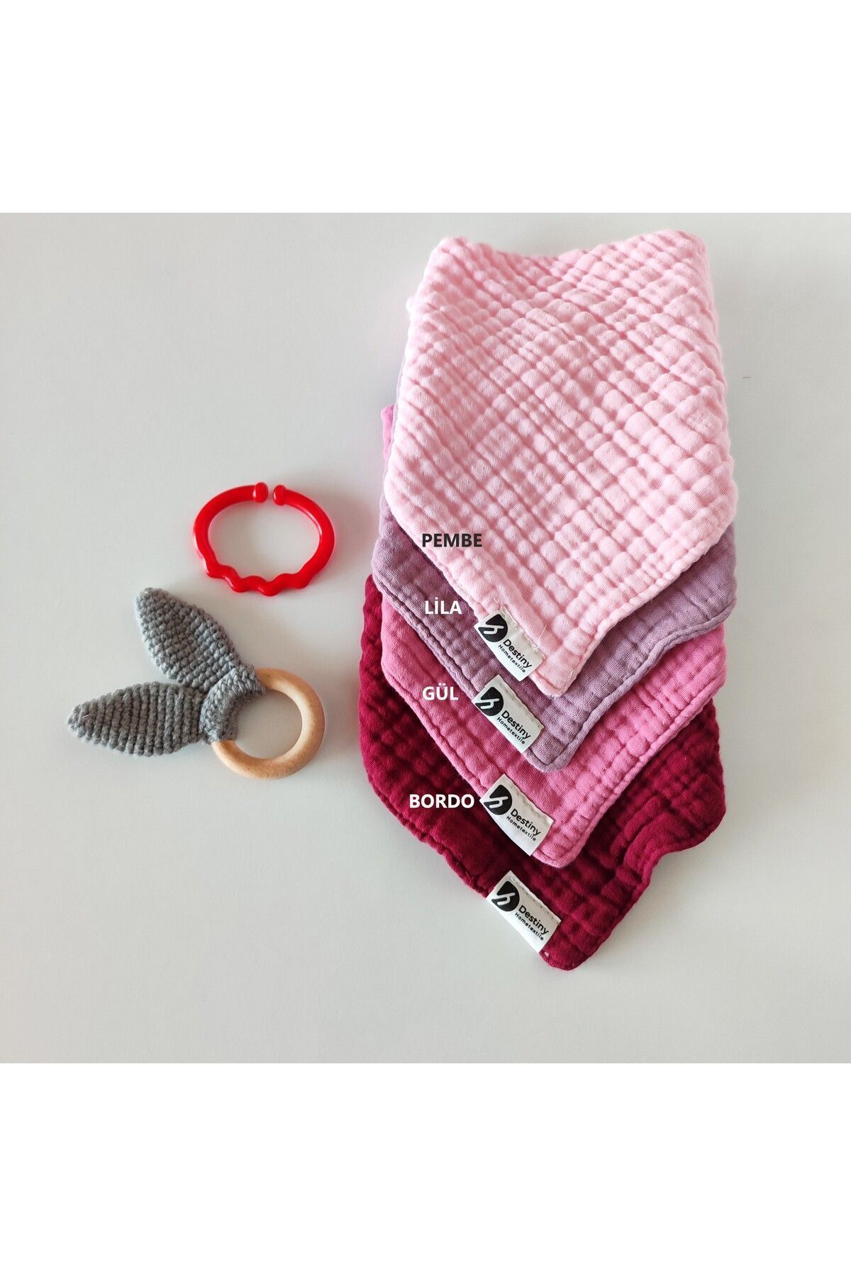 destinyhometex %100 Pamuklu 8 Kat Muslin Kumaş Üç Çıtçıtlı 4'lü Bebek Mama Önlüğü/ağız Mendili fotoğrafı 2 (önizleme)