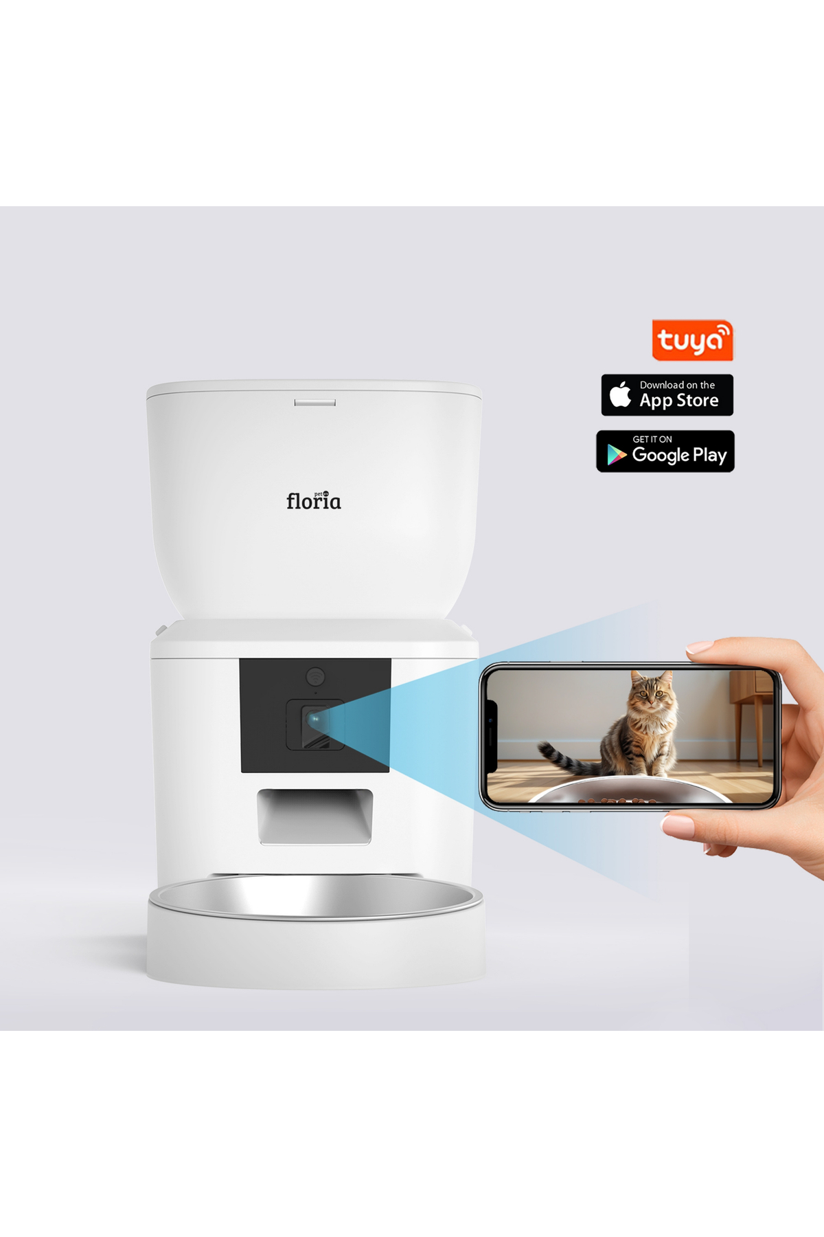 Floria Akıllı Kedi Köpek Otomatik Mama Kabı, 4L Hazne, Metal Kase, Uzaktan Sesli ve Kamera Kontrollü fotoğrafı 7 (önizleme)