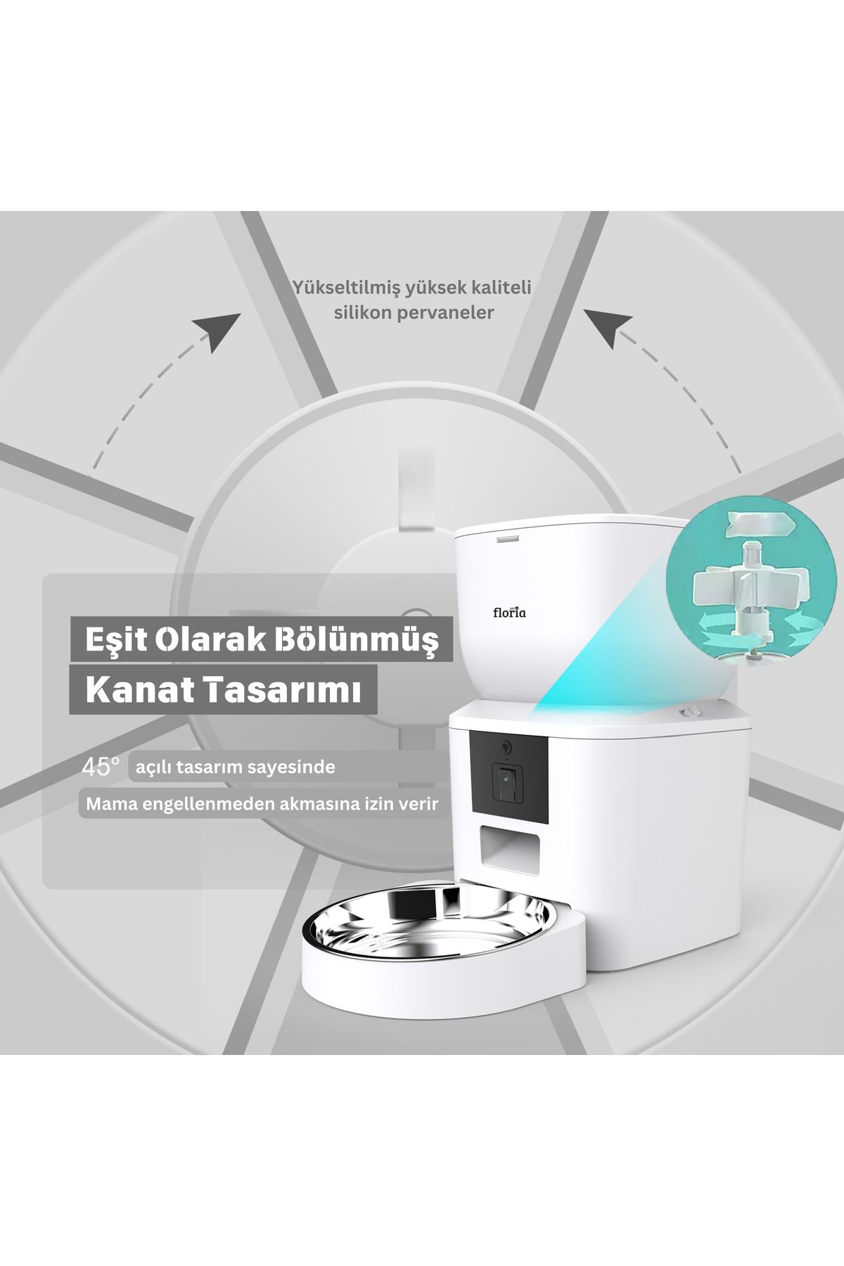 Floria Akıllı Kedi Köpek Otomatik Mama Kabı, 4L Hazne, Metal Kase, Uzaktan Sesli ve Kamera Kontrollü fotoğrafı 5 (önizleme)