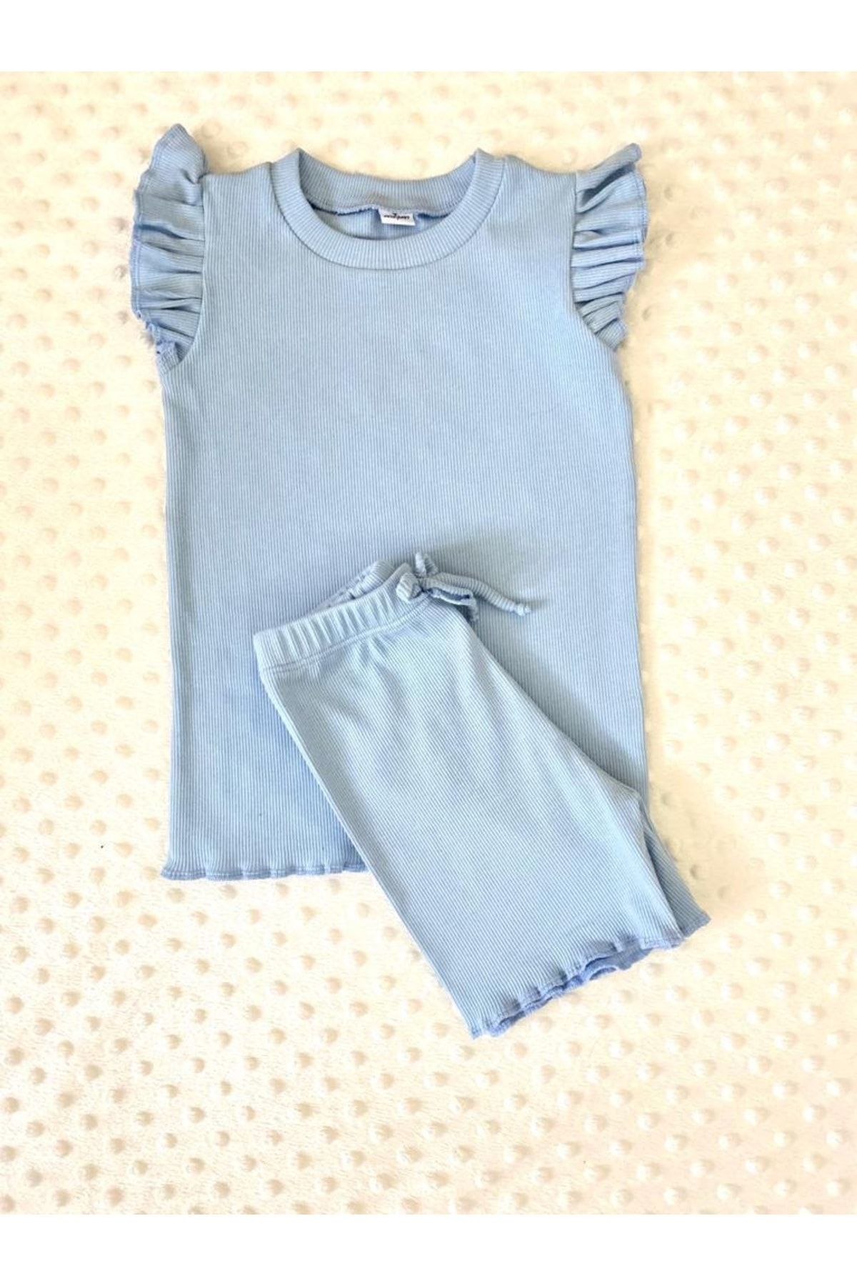 ARYA BABY Kaşkorse Kolu Fırfır Detaylı 2 Li Kız Şortlu Takım, Kız Alt-üst Takım fotoğrafı 4 (önizleme)