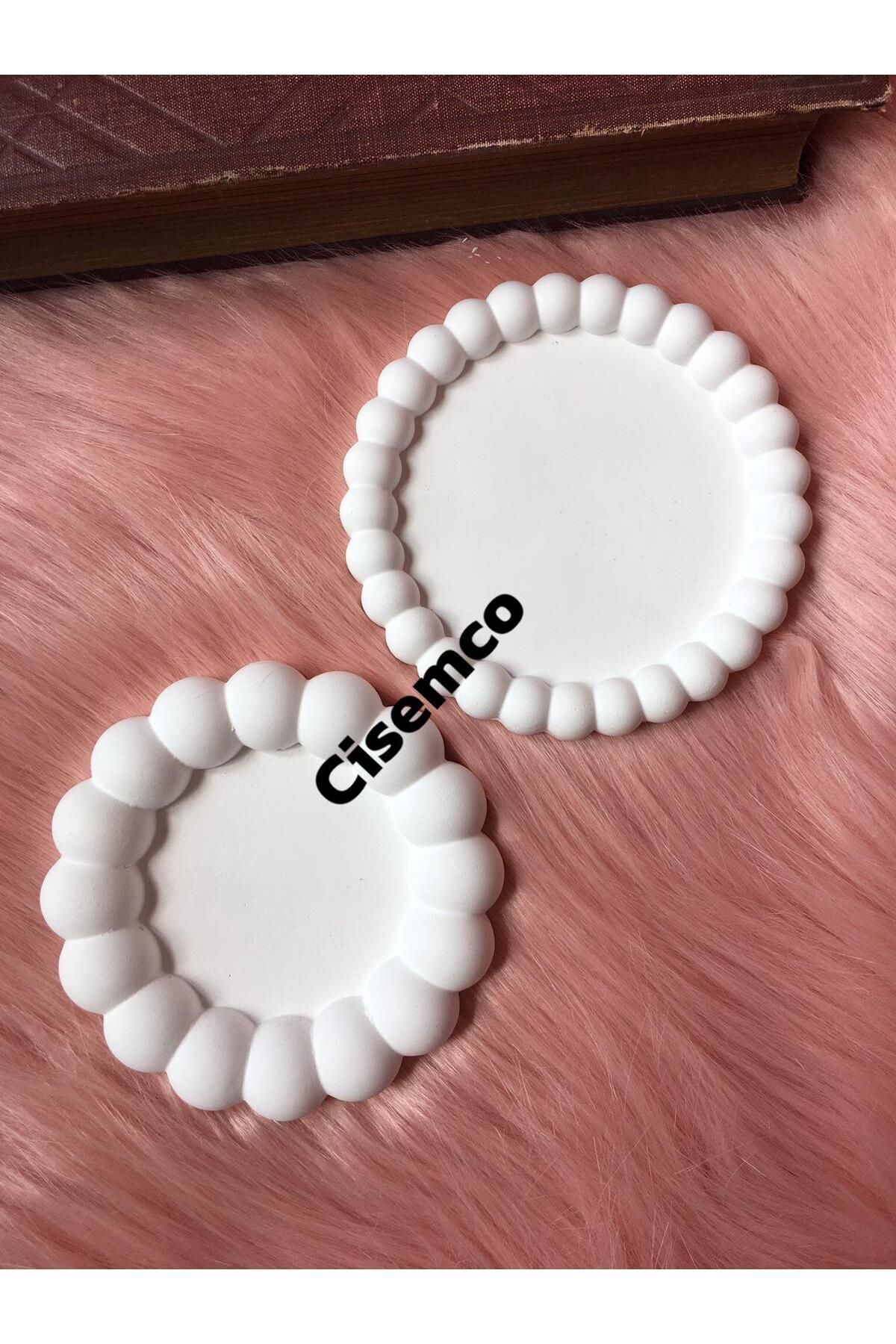 Çisem Beyaz Bubble 2’li Dekoratif Beton Tabak Takı Tabağı Bardak Altlığı