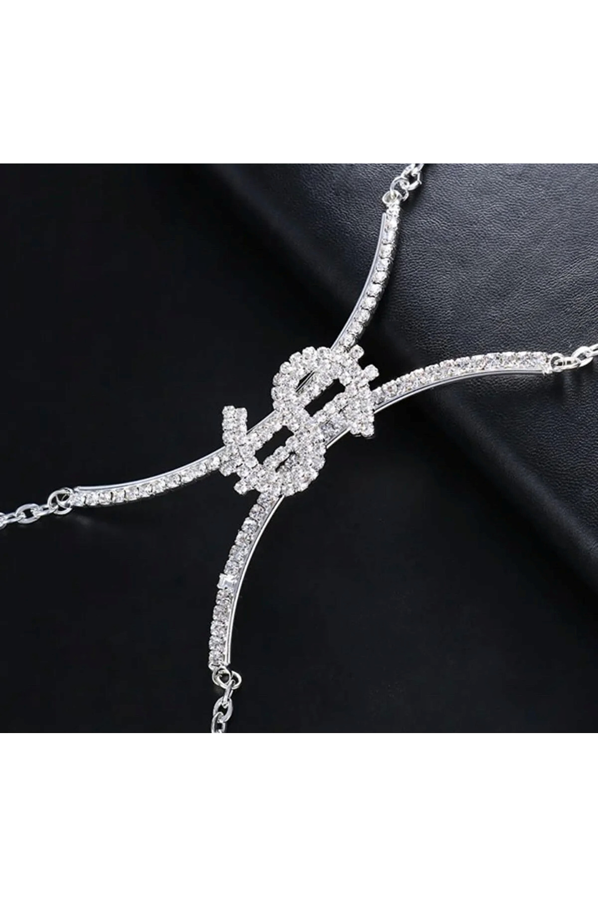 Silver Kristal Taşlı Dolar Vücut Aksesuarı Göğüs Bikini Takısı Sütyen Takısı Dekolte Takısı