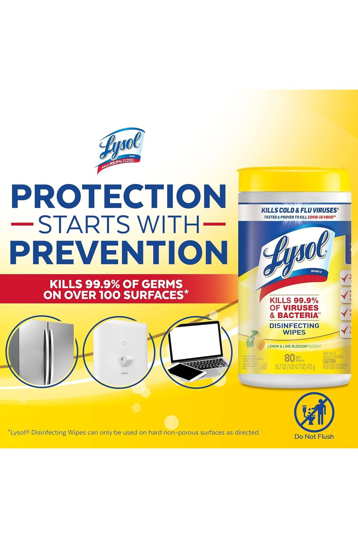 Lyson-LYSOL Disinfectant Wipes, 1 Layer, 7x7,25, Lemon and Lime Flower, White, 80 Wipes (Itjhal) 4