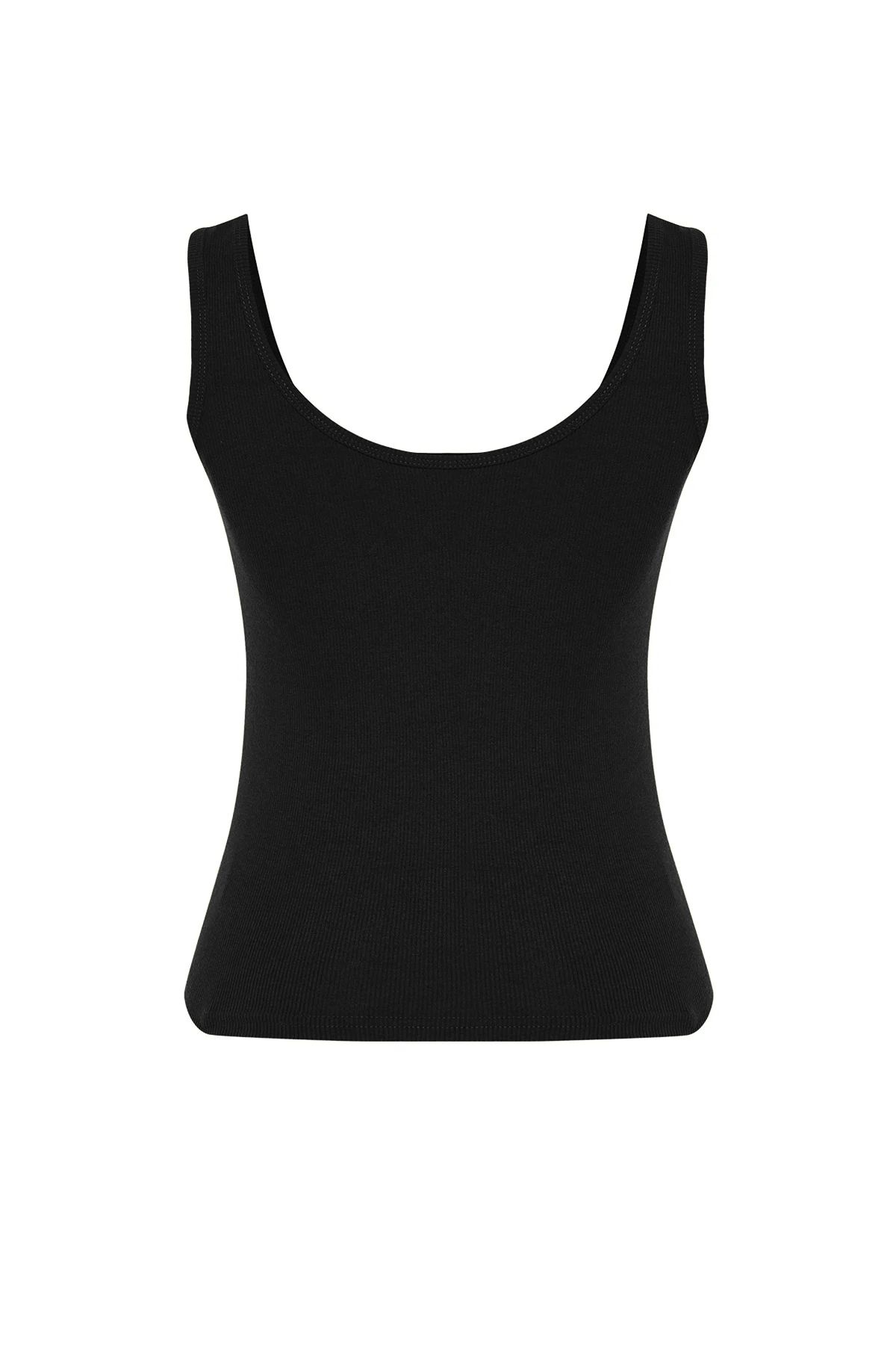 Trendyol Collection-Cameră de corp tricotată elastică cu nervuri, neagră, cu gât de piscină TWOSS22AL0042 6
