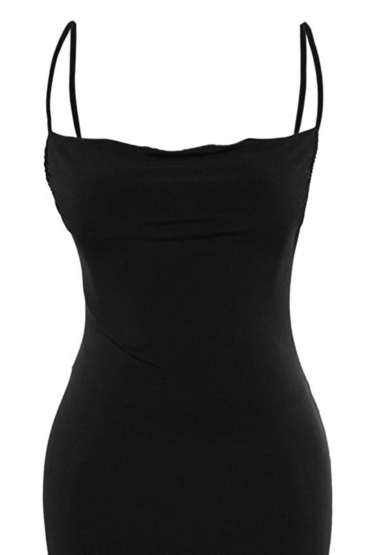 Trendyol Collection-Schwarzes, figurbetontes Midi-Bleistiftkleid aus flexiblem Strick mit Degaje-Kragen und Midi-Trägern TWOSS19AD0020 10