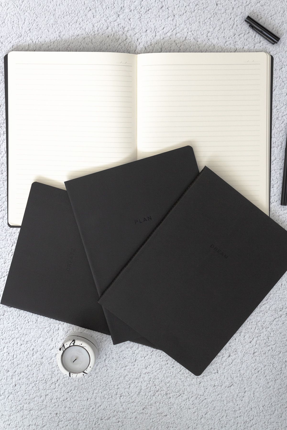 Matt Notebook-18x24'cm Set of 4 Notebooks Striped Tailor Stitching Black 2