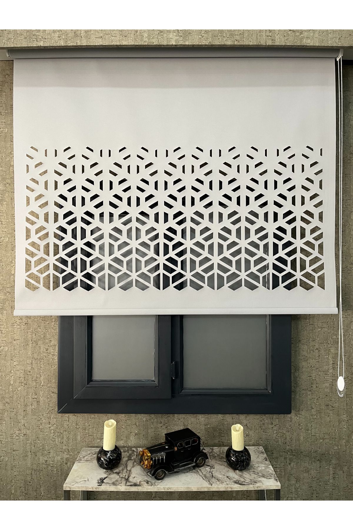 EYM316 Laser Cut Roller Blind Curtain Light Gray Color
