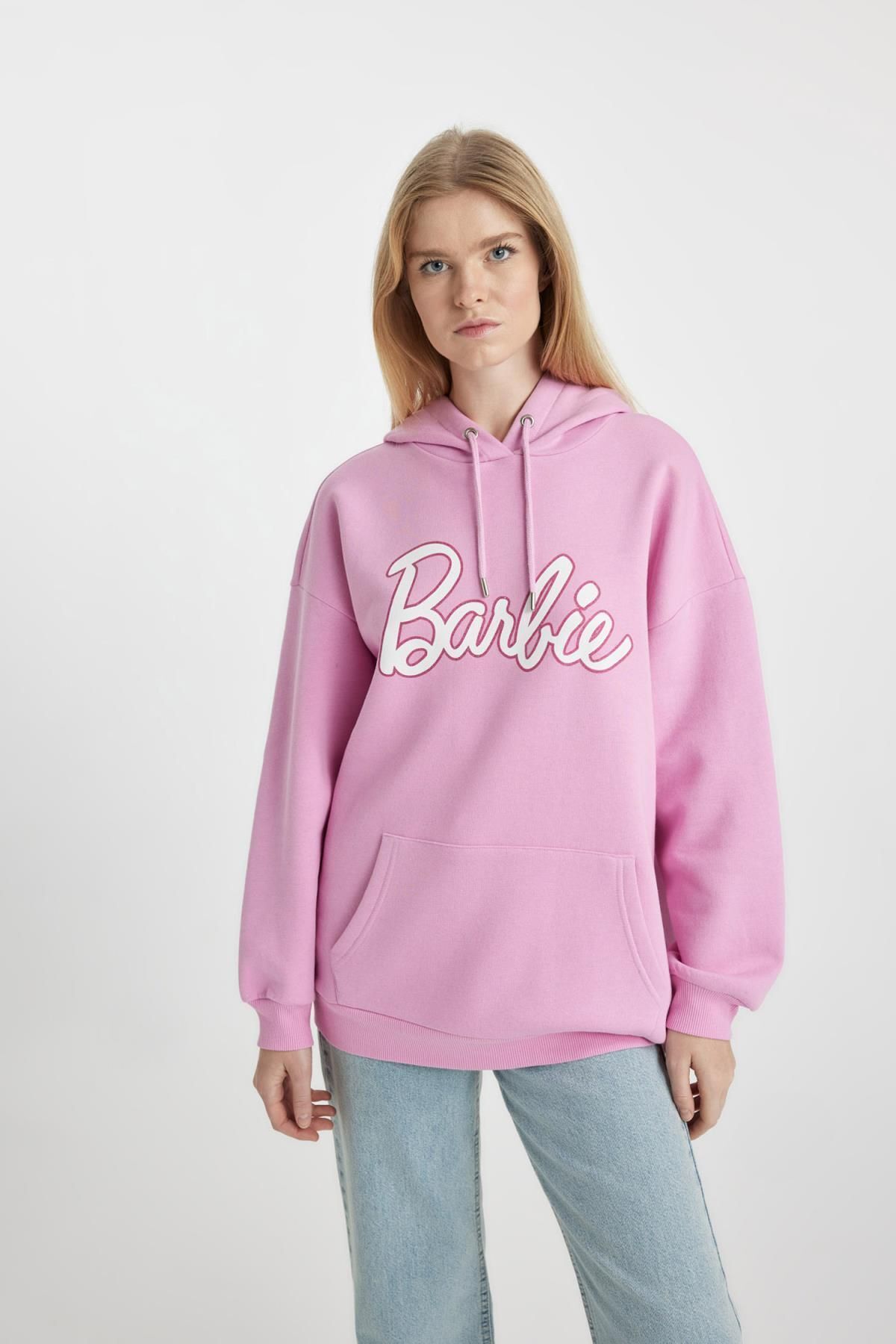 Defacto Cool Barbie Oversize толстая толстая толстовка с капюшоном и принтом на спине B3027ax23wn B3027AX23WN