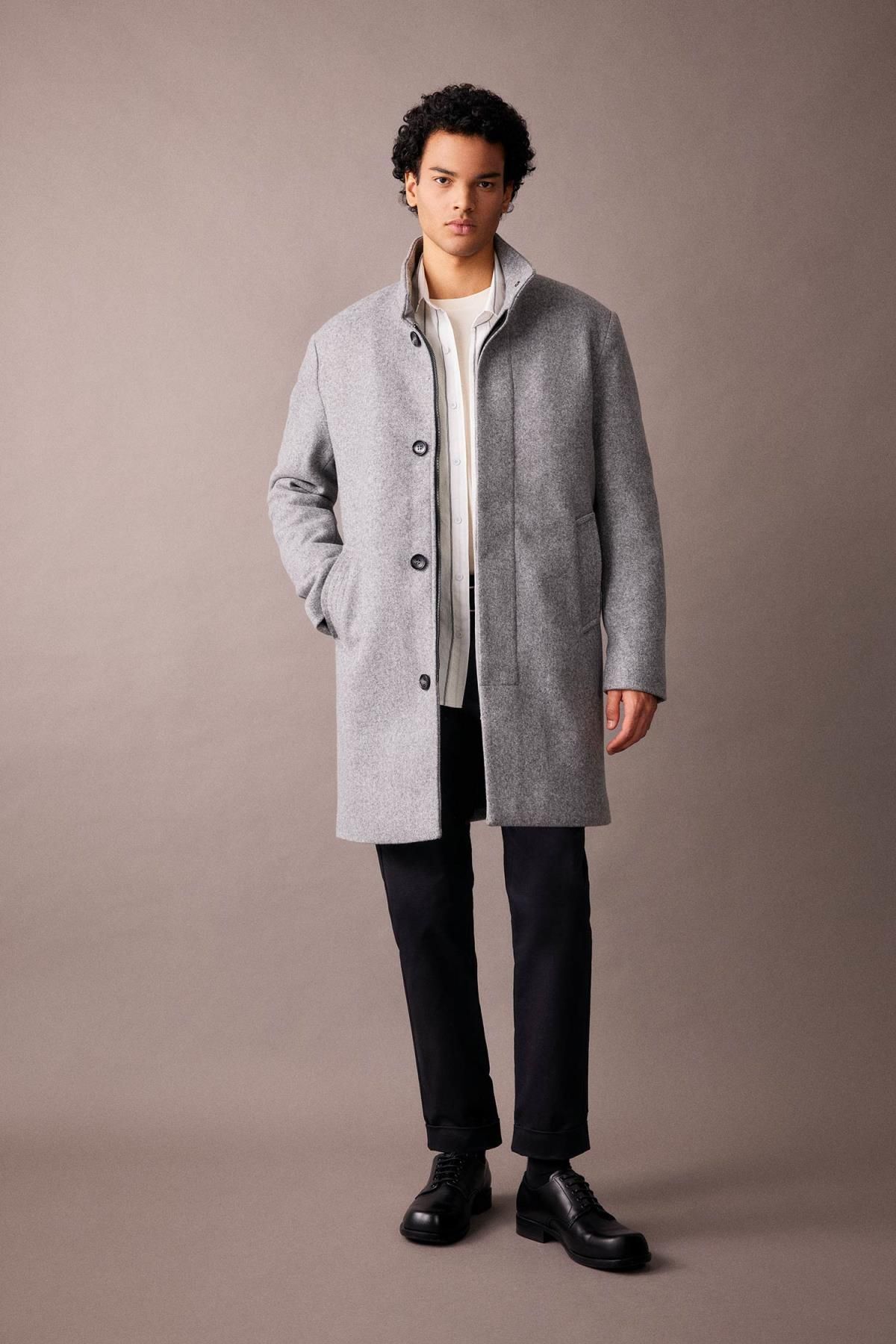 DeFacto-Stand Collar Regular Fit Cashmere Coat with Buttons and Pockets A3557Ax23Wn 2
