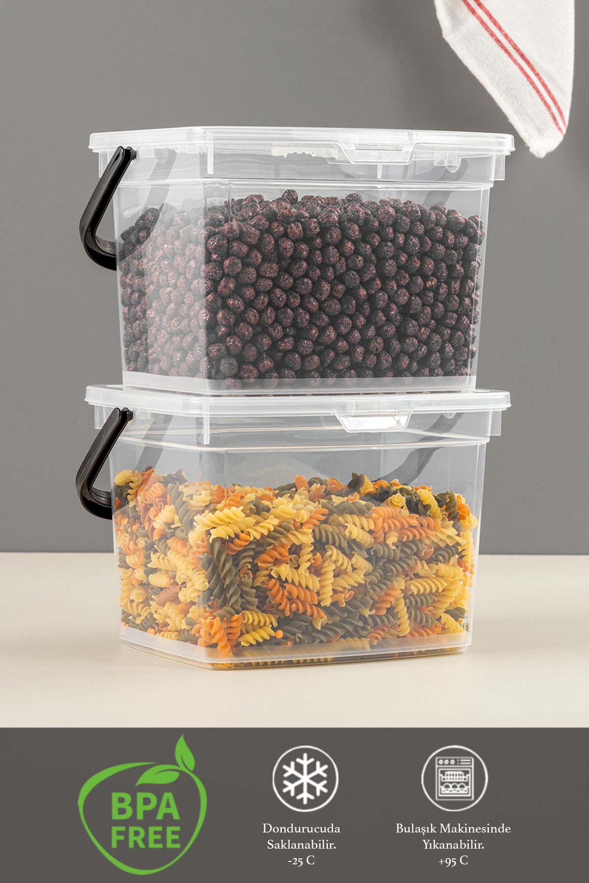 Meleni Home-2 Piece Detergent, Flour and Leg Storage Container-Erzak Storage Box Transparent 2 x 4 Lt 2