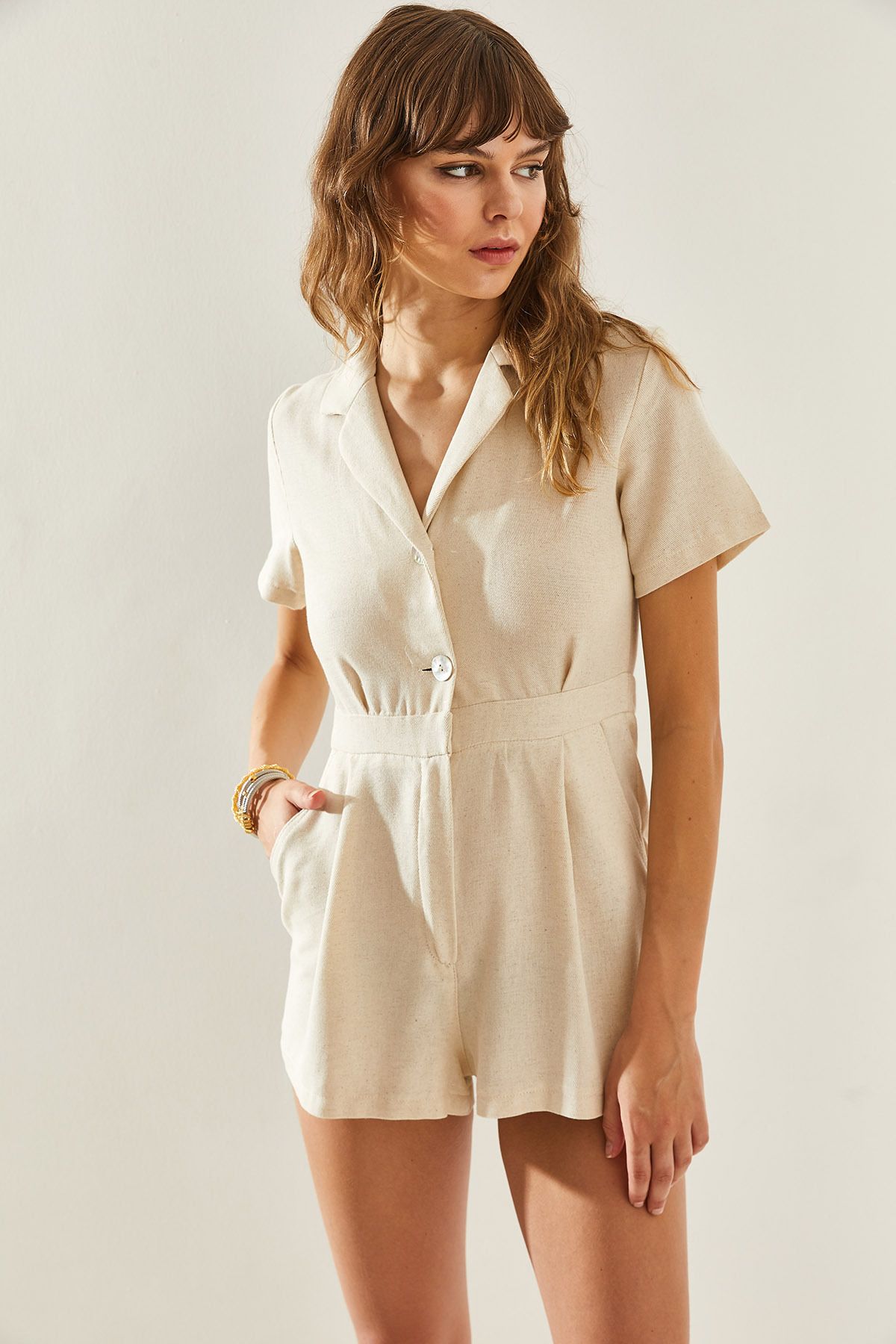 Bianco Lucci-Women's Flap Collar Jumpsuit - Shorts, Short Sleeve60251291 3