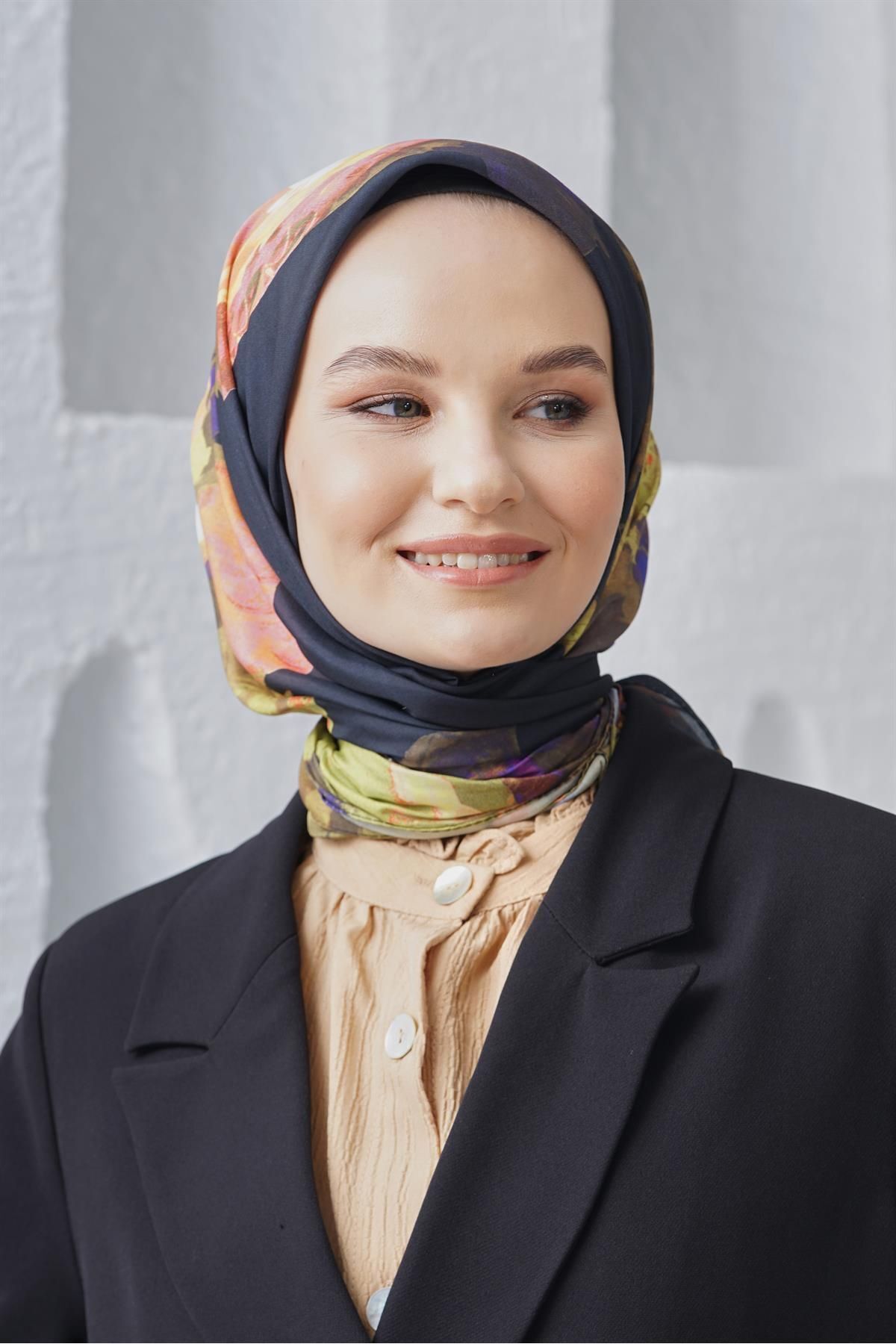 روسری سیاه حجاب کتانی مخلوط پنبه Loryan