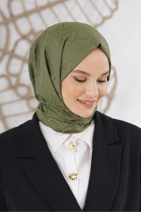 Loryan Logo Desen İpeksi Jakar Şal Haki