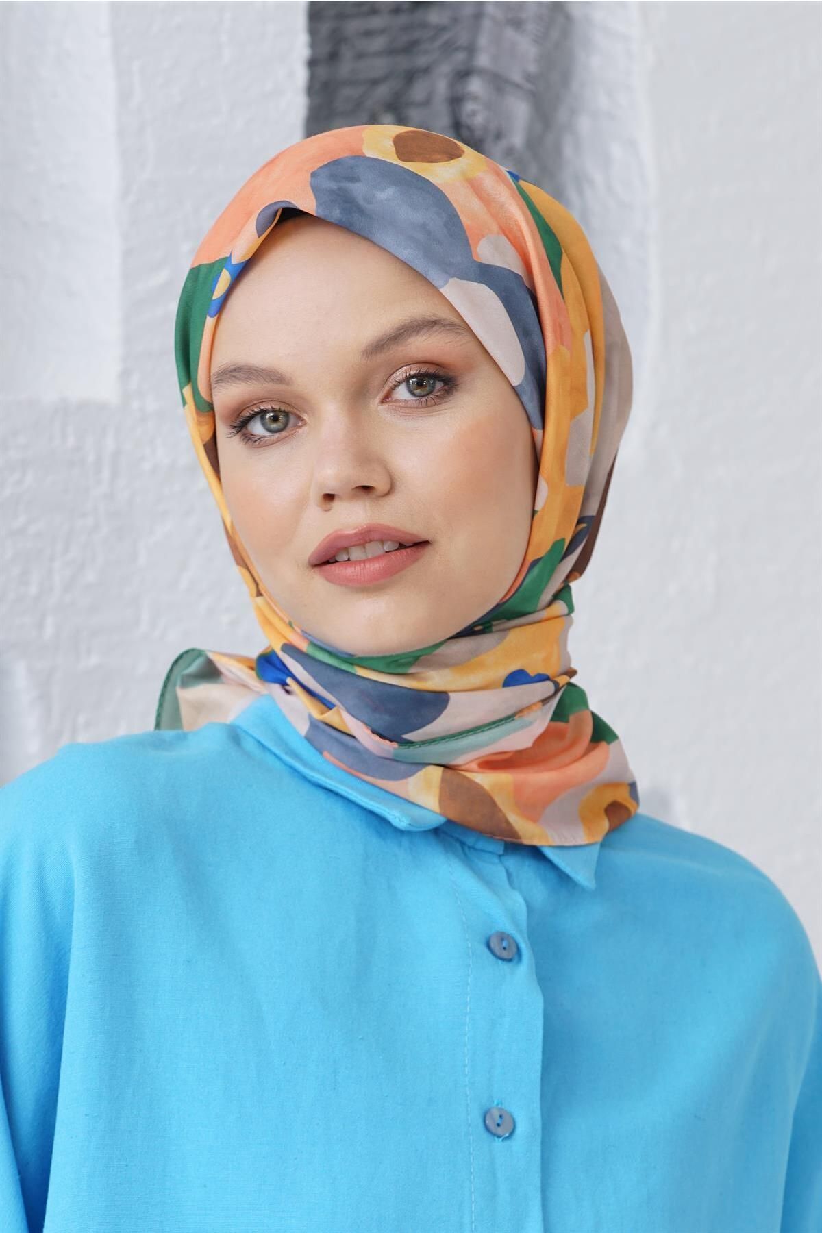 روسری چند رنگ حجاب کتانی مخلوط پنبه آبرنگ الگوی Loryan