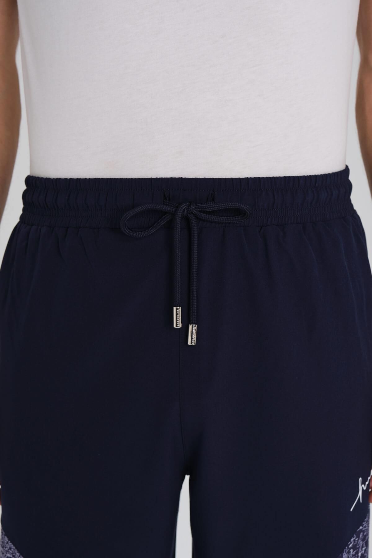 Haşema-Navy Blue and White Patterned Long Men's Shorts - 24-13 for Pool and Sea 6