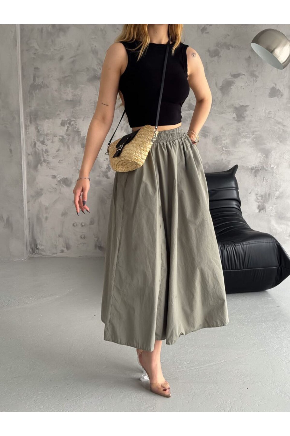 DENİKK  Trend Paraşüt Kumaş Beli Lastikli Etek - Görsel 3