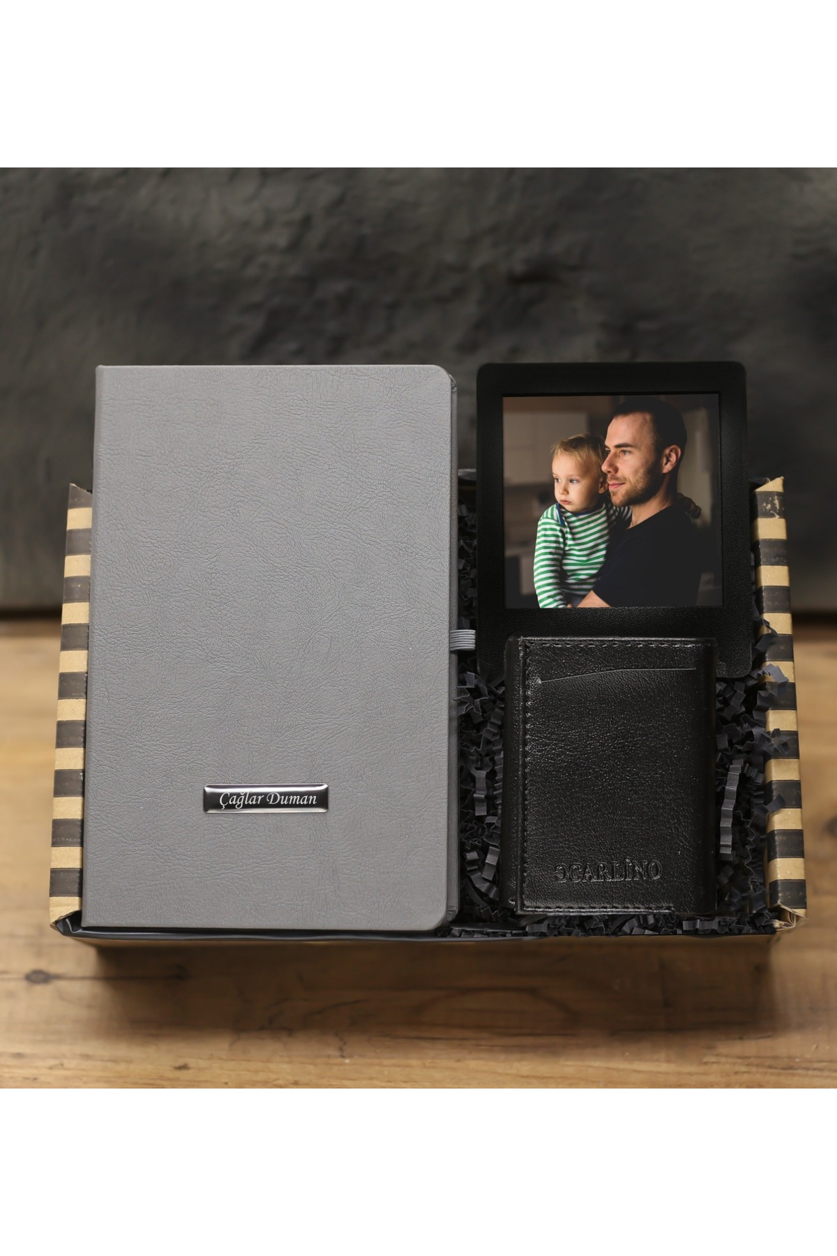 SPECIAL FOR FATHER'S DAY Personalized Notebook & Men's Wallet Gift Set with Instagram Frame & Mechanism