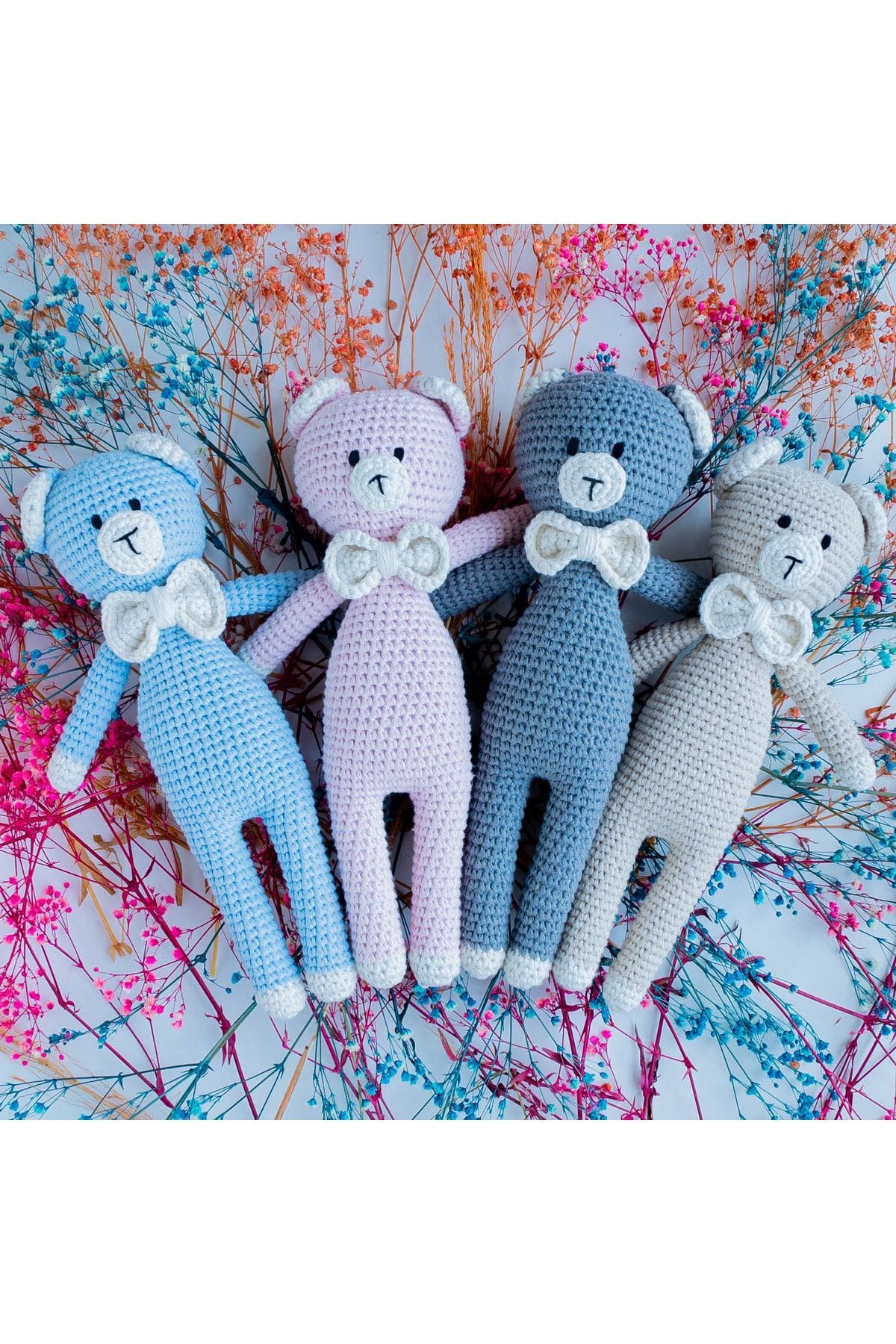 flamintoy Şirin Ayıcık Seti Hediye Uyku Arkadaşı Emzik Zinciri Diş Kaşıyıcı Çıngırak Amigurumi fotoğrafı 2 (önizleme)