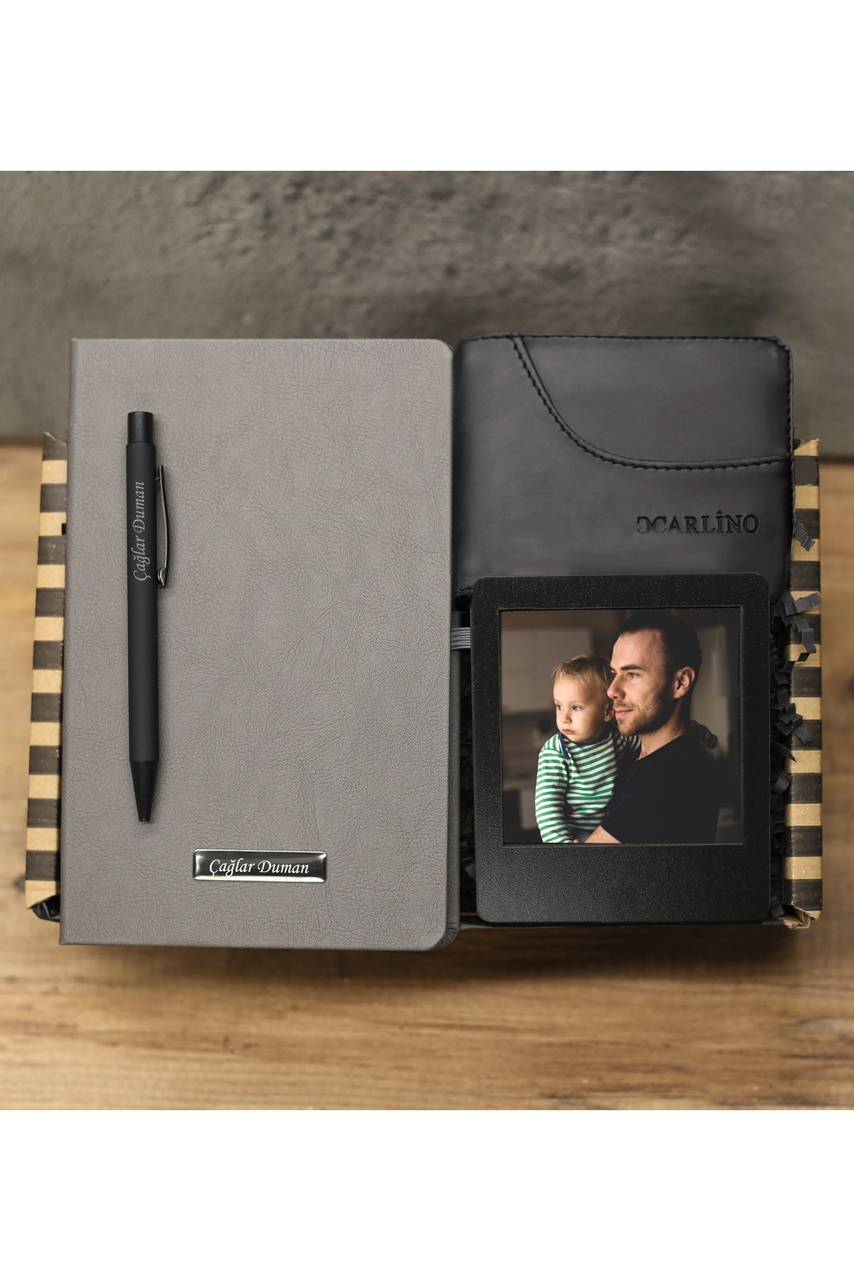 SPECIAL FOR FATHER'S DAY Personalized Notebook & Personalized Pen & Instagram Frame & Men's Wallet Gift Set