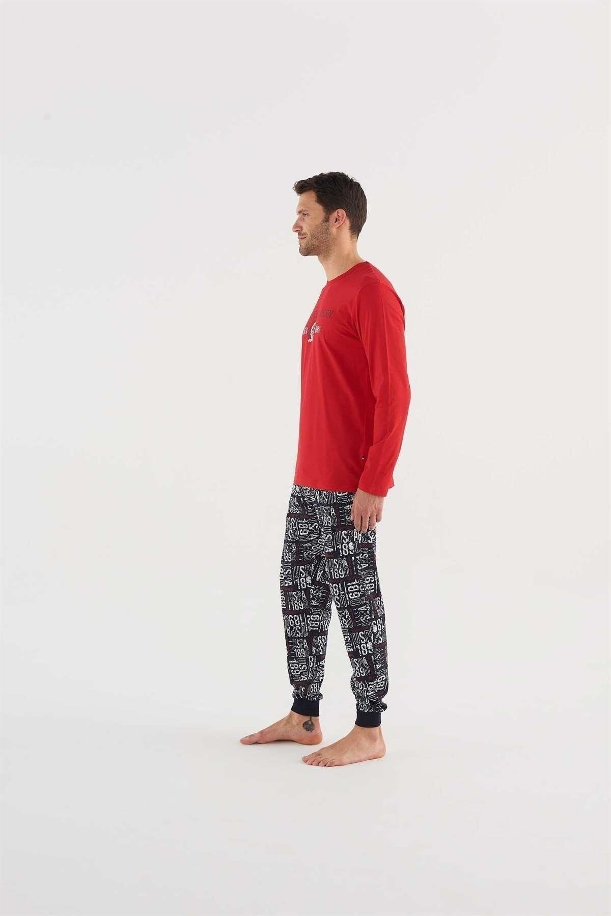 ست پیژامه قرمز مردانه لباس خواب آستین بلند 18634 U.S. Polo Assn.
