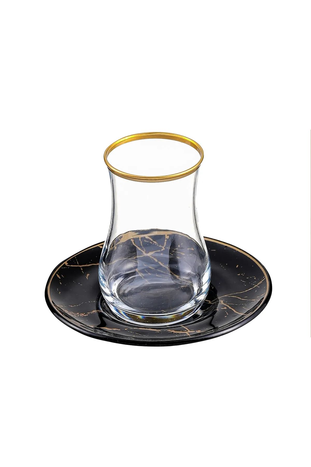 B&M-12 Piece Round Black Marble Patterned Tea Set 4