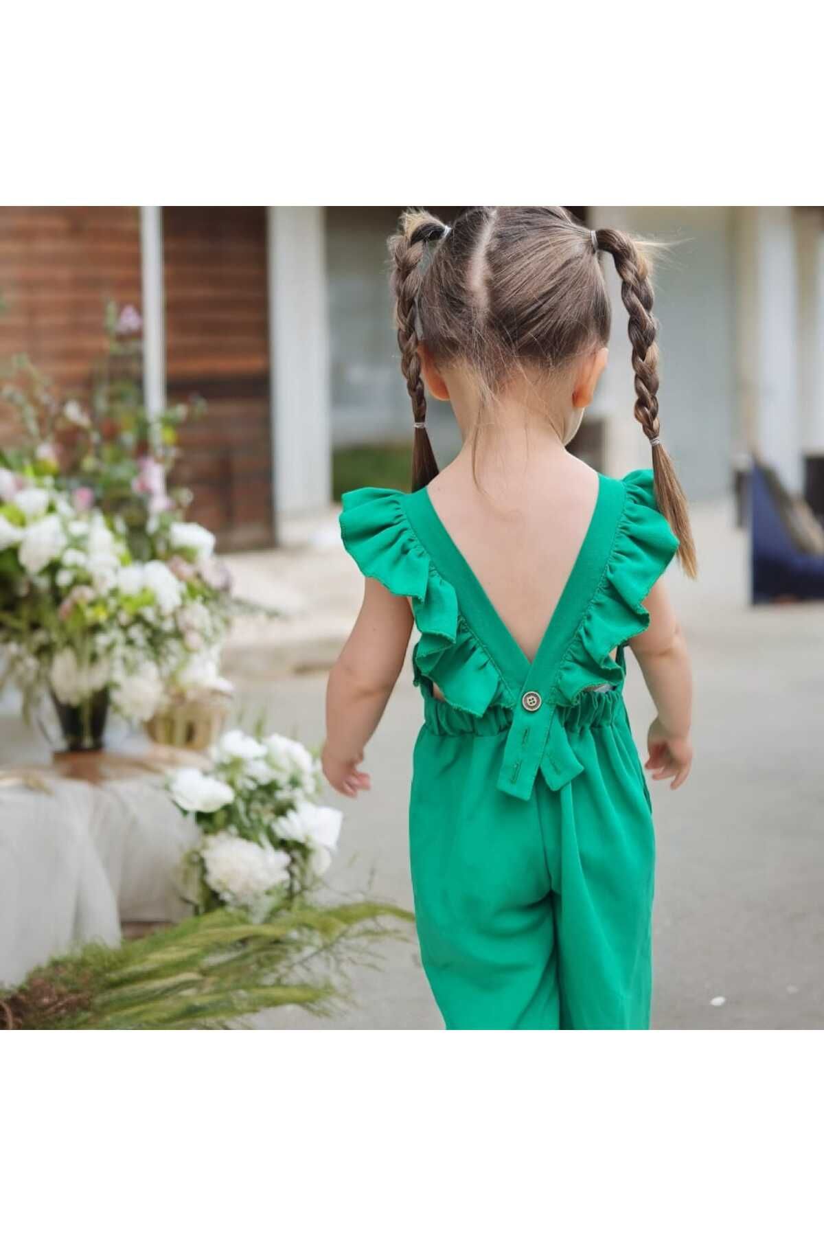 BEBEĞİME ÇORAP-Children's Jumpsuit with Straps and Buttons - Ruffle Salopet 7