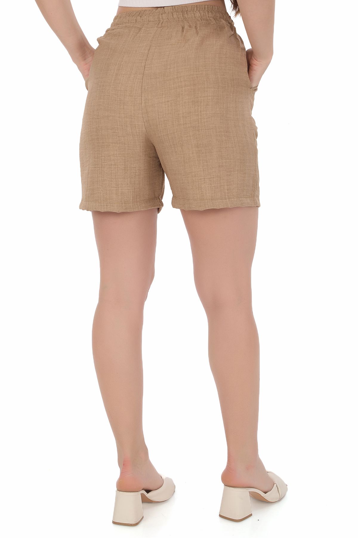 SWEAT FAST-Pantaloni scurți slouchy cu talie înaltă, din bumbac, cu aspect de in 7