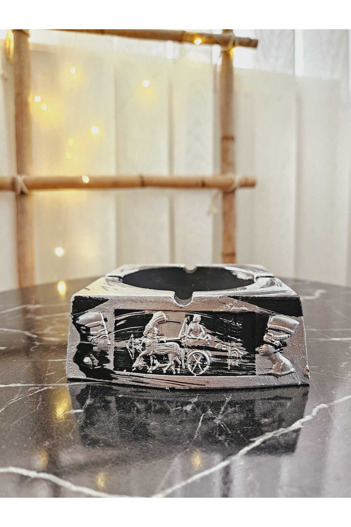 DNZ DEKOR-Silver Ash Tray with Egyptian Pattern - Ashtray and Decorative OBJ 3