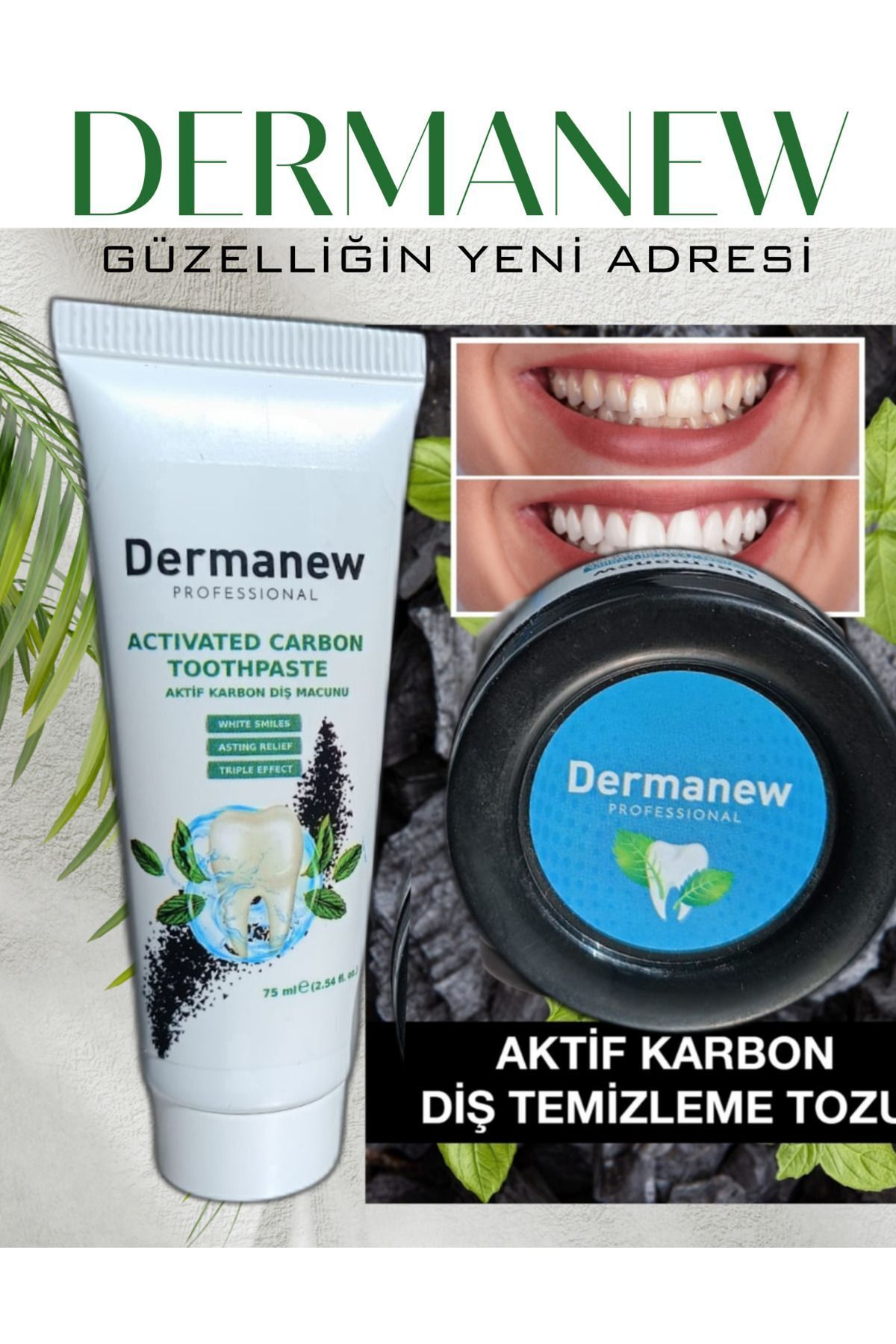 محصولات سفیدکننده دندان خمیر کربن تمیز کننده SET dermanew hair