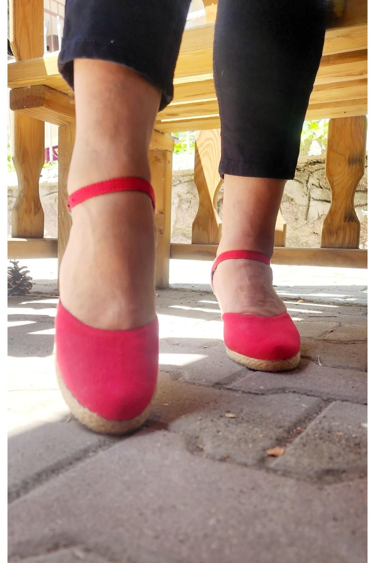 صندل زنانه قرمز GokceKundura06 | model7 sandalet اورجینال - تصویر 3