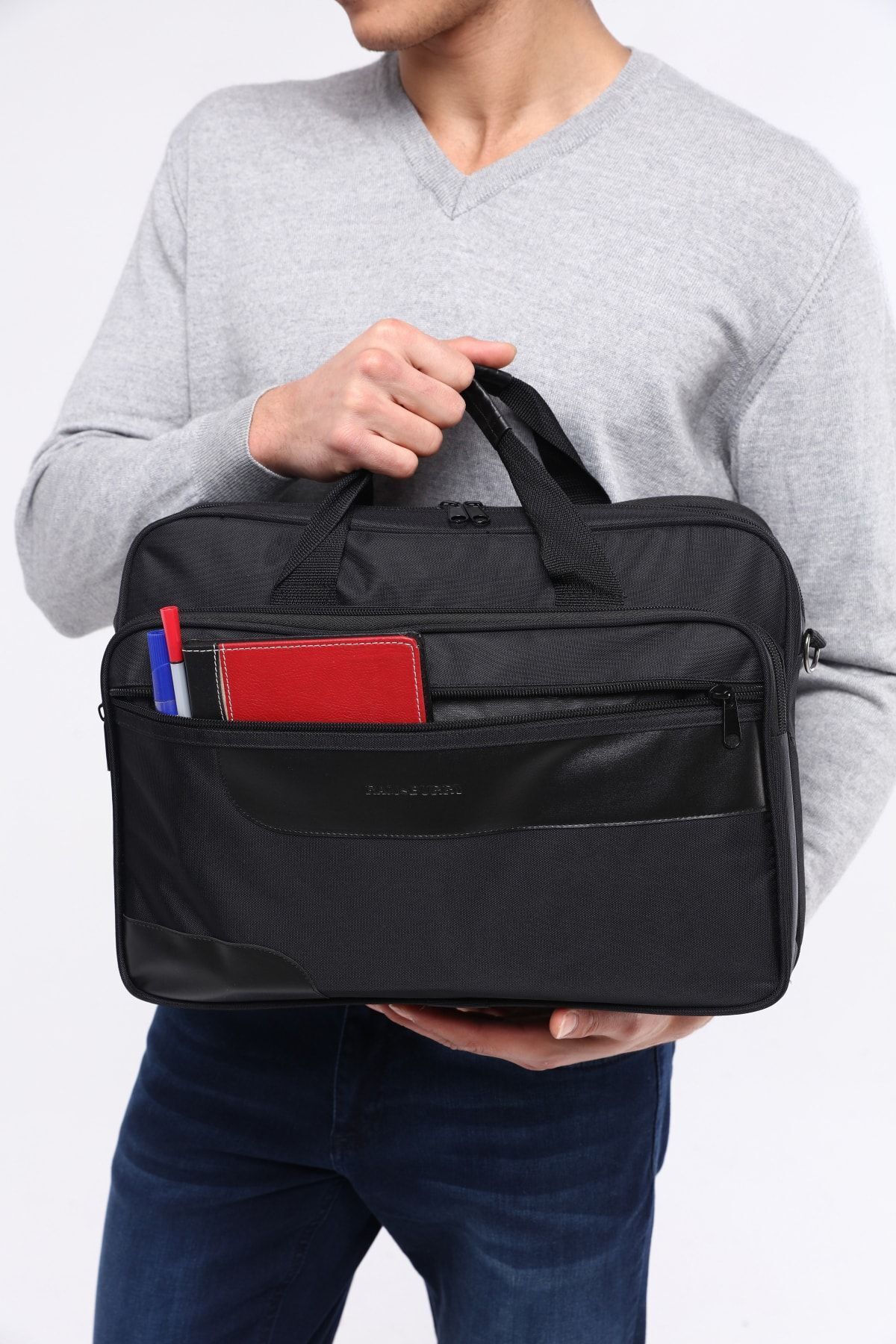 Ramsburry  Unisex Siyah Su Geçirmez 15.6 Inç Laptop Bölmeli Çok Gözlü Çapraz Ayarlanabilir Askılı Evrak Çantası - Görsel 5
