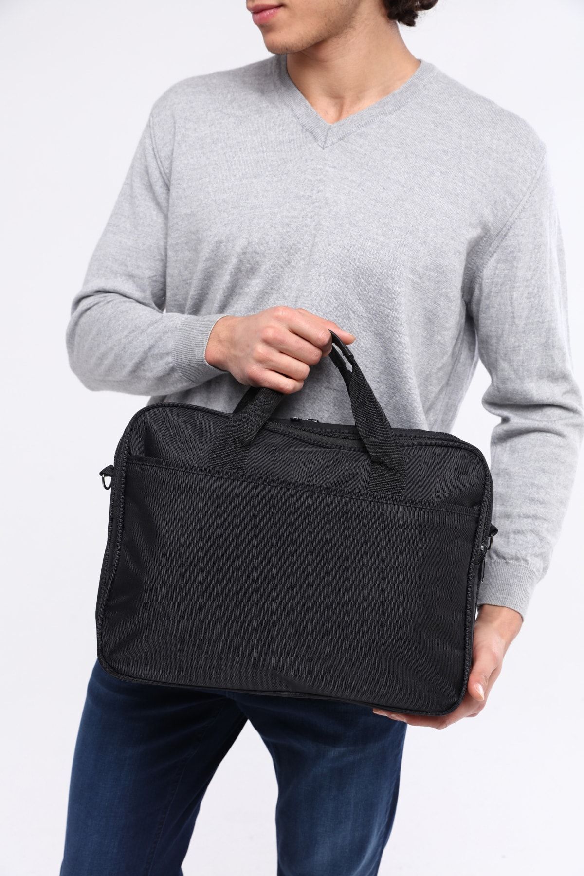 Ramsburry  Unisex Siyah Su Geçirmez 15.6 Inç Laptop Bölmeli Çok Gözlü Çapraz Ayarlanabilir Askılı Evrak Çantası - Görsel 8